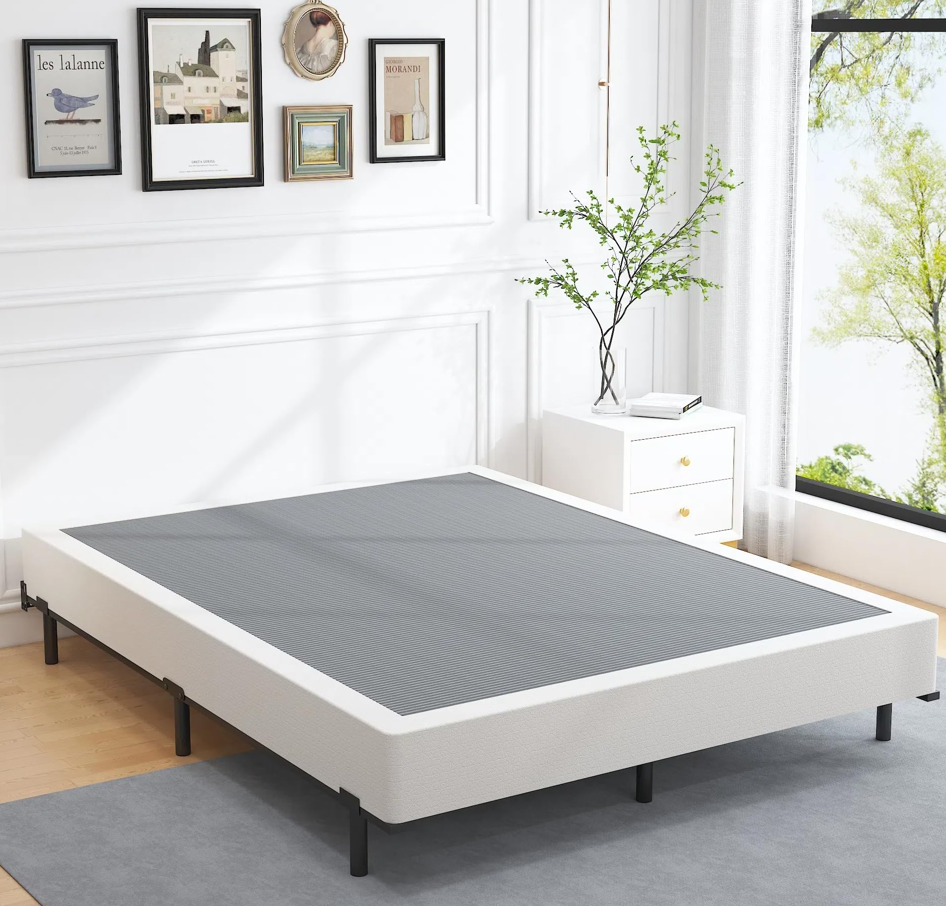 8 Inch Heavy Duty Queen Box Spring - Noise Free, Non-Slip Mattress Foundation with Fabric Cover - Easy Assembly for Bedroom, Guest Room, Dorm or RV