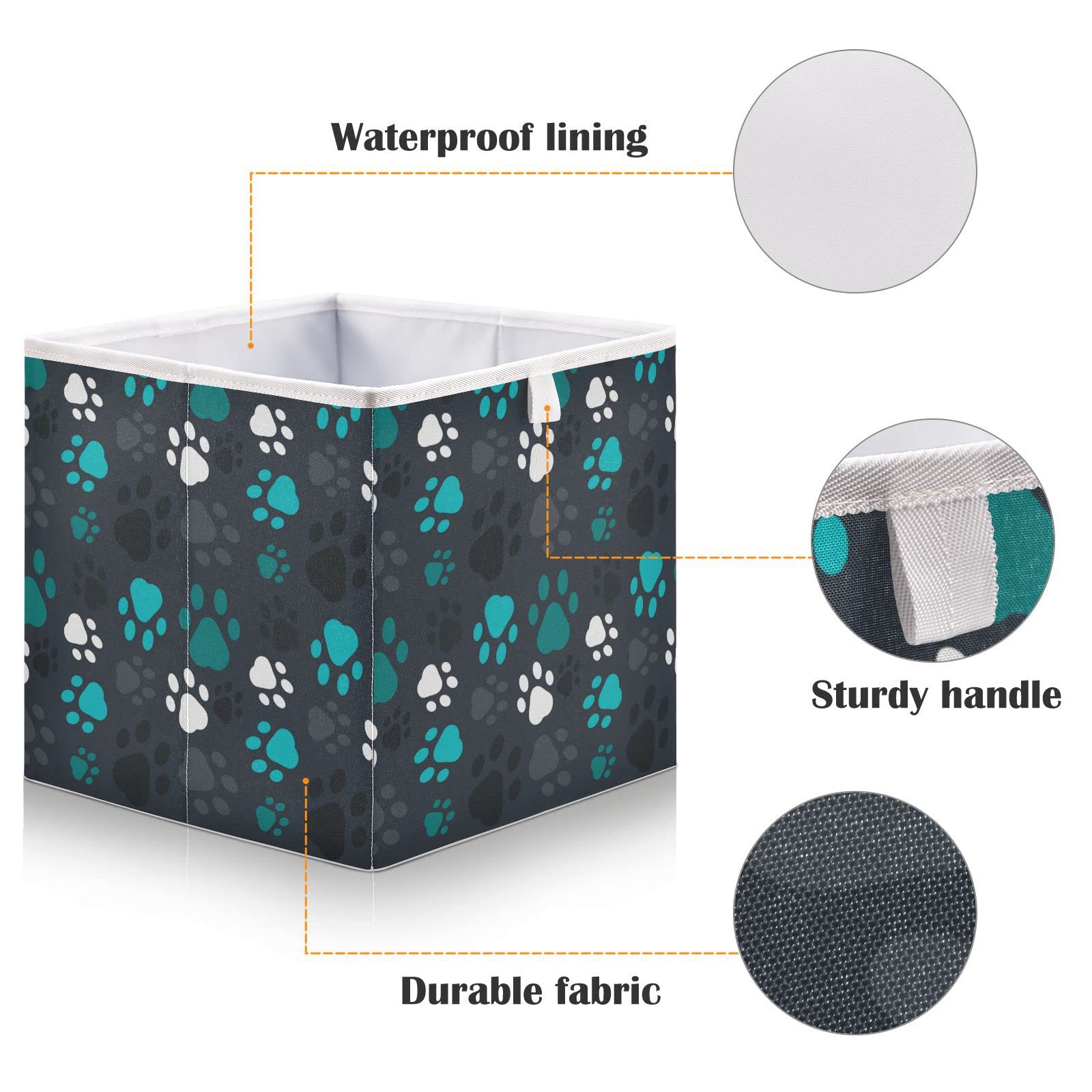 Cute Paw Print Foldable Storage Basket - 11x11x11 Inch Cube Organizer Bin for Home, Closet & Nursery | Perfect for Toys, Books, Laundry & Shelves Organization | Space-Saving Home Decor Storage Solution