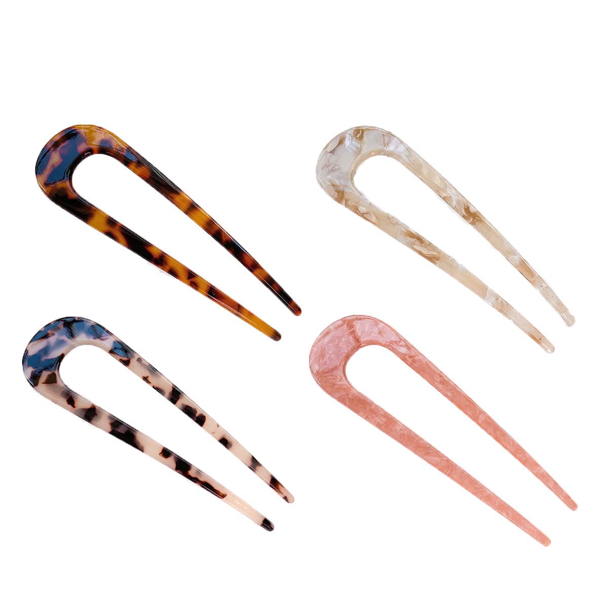 U-Shaped Hair Pin French Style Hair Stick - 2-Prong Tortoise Shell U-Clips for Women & Girls - 4PCS Hairstyle Accessories | Perfect for Updos, Buns & Vintage Looks