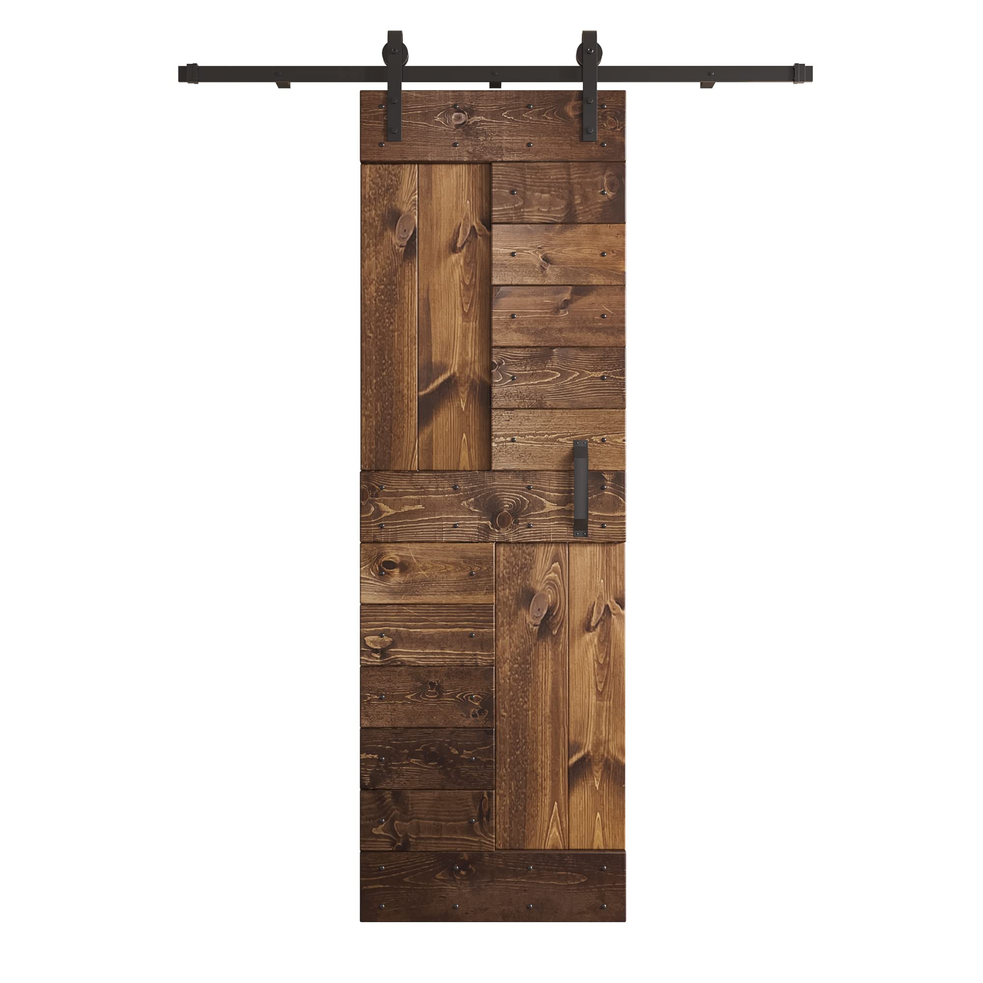 30x84 Inch Solid Pine Wood Sliding Barn Door with Hardware Kit - Dark Walnut Finish for Bedroom, Closet & Farmhouse Style Home Decor