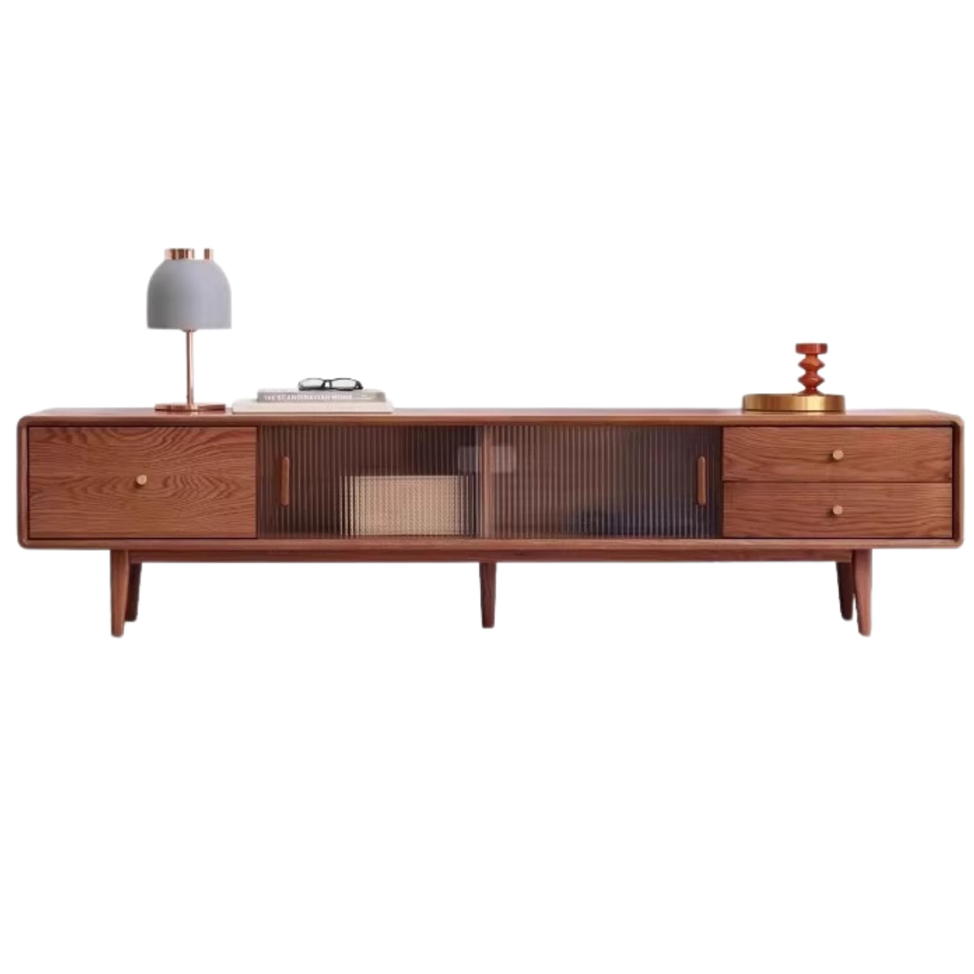 Solid Oak & Beech Wood TV Stand - Modern Entertainment Center for Living Room, Bedroom - Durable & Stylish TV Console with Storage Shelves