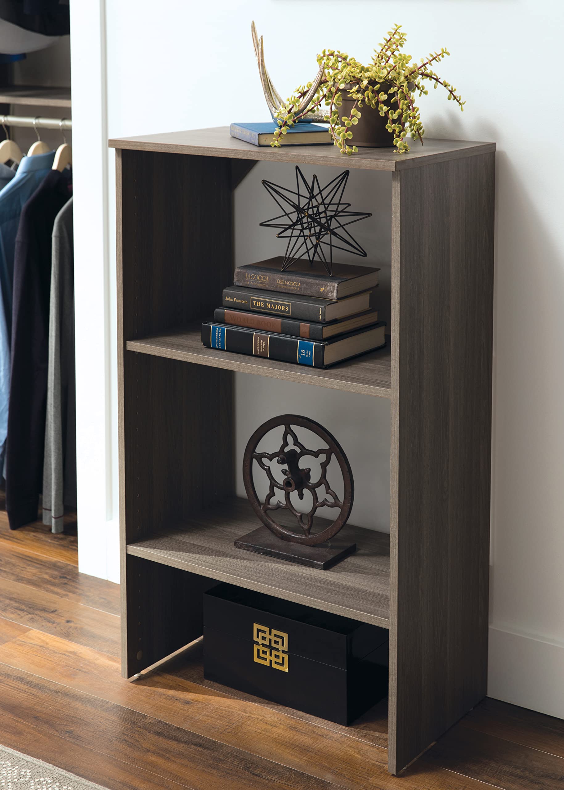 ClosetMaid SuiteSymphony Adjustable Wood Shelf Unit with 2 Shelves - Graphite Grey | Storage Organizer for Closet, Clothes, Shoes, Books, TV & Home Décor | Perfect for Bedroom, Living Room & Office Organization