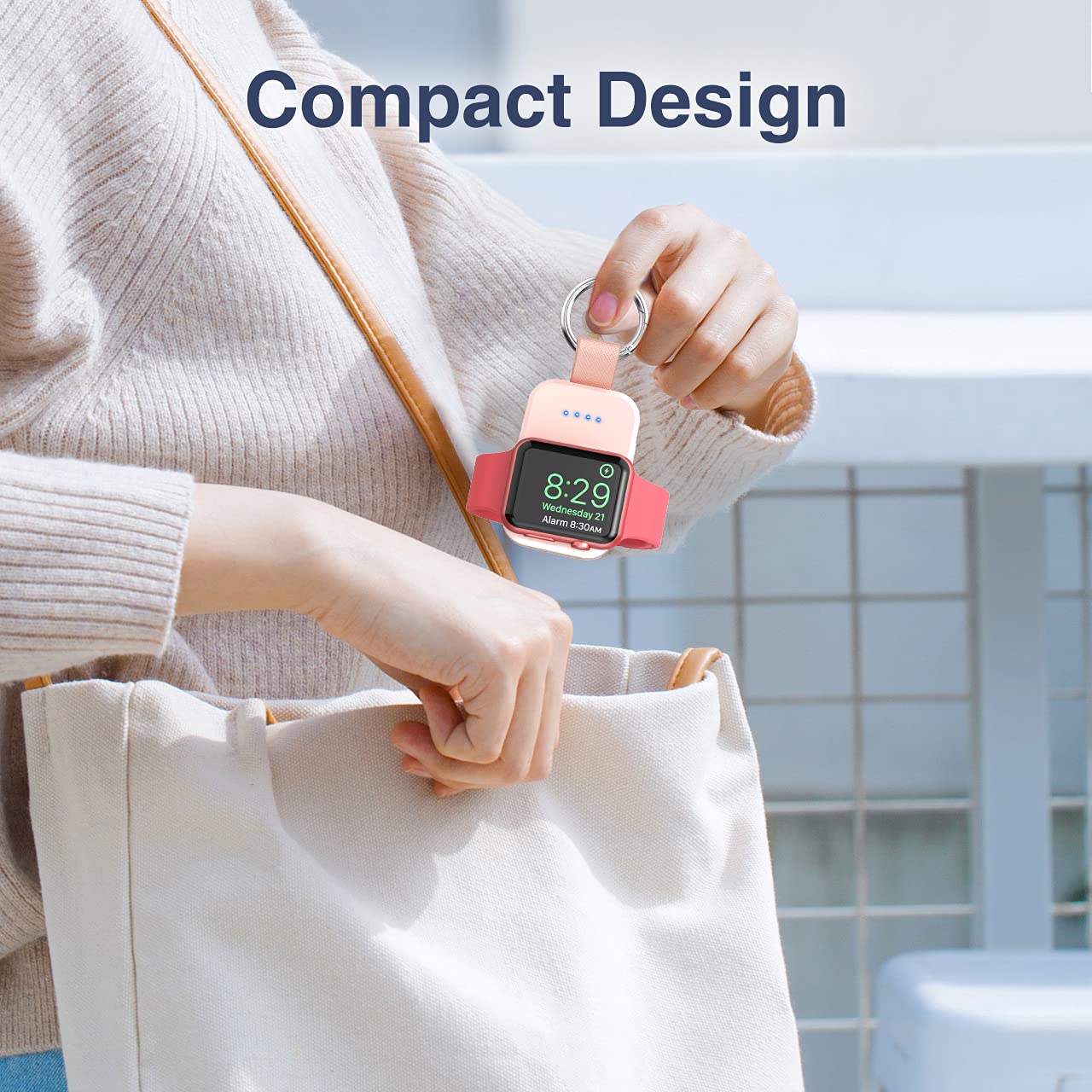i.VALUX Portable Wireless Charger for Apple Watch Series 10/9/8/Ultra/7/6/5/4/3/2/SE/Nike - 1000mAh Magnetic Power Bank Keychain, Compact iWatch Charger | Perfect Gift for Women, Birthday Present in Pink | Ideal for Travel, Gym & Everyday Use