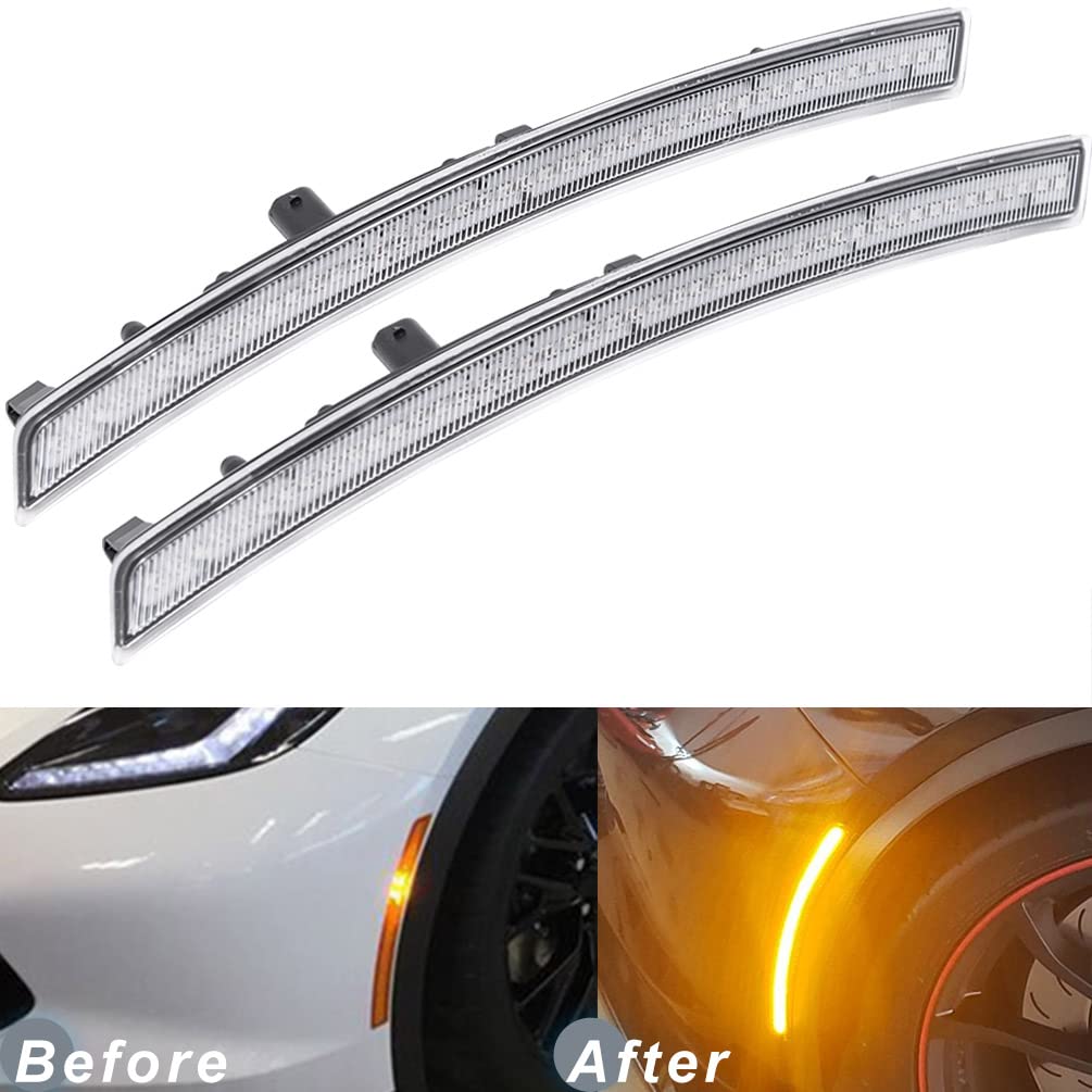 2014-2019 Chevy Corvette C7 LED Side Marker Lights - Clear Lens Amber/Red Front Rear Turn Signal Lamps - OEM Replacement for Enhanced Visibility & Safety - Perfect for Night Driving & Car Shows