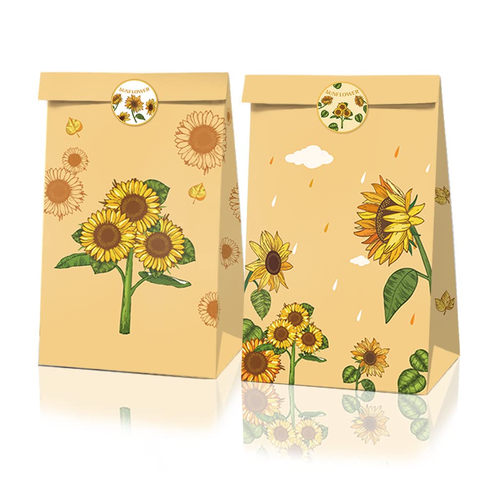KYMY 12-Piece Sunflower Candy Bags with Stickers - Summer Birthday Wedding Bridal Shower Party Favors - Perfect for Outdoor Events, Baby Showers & Garden Themed Celebrations