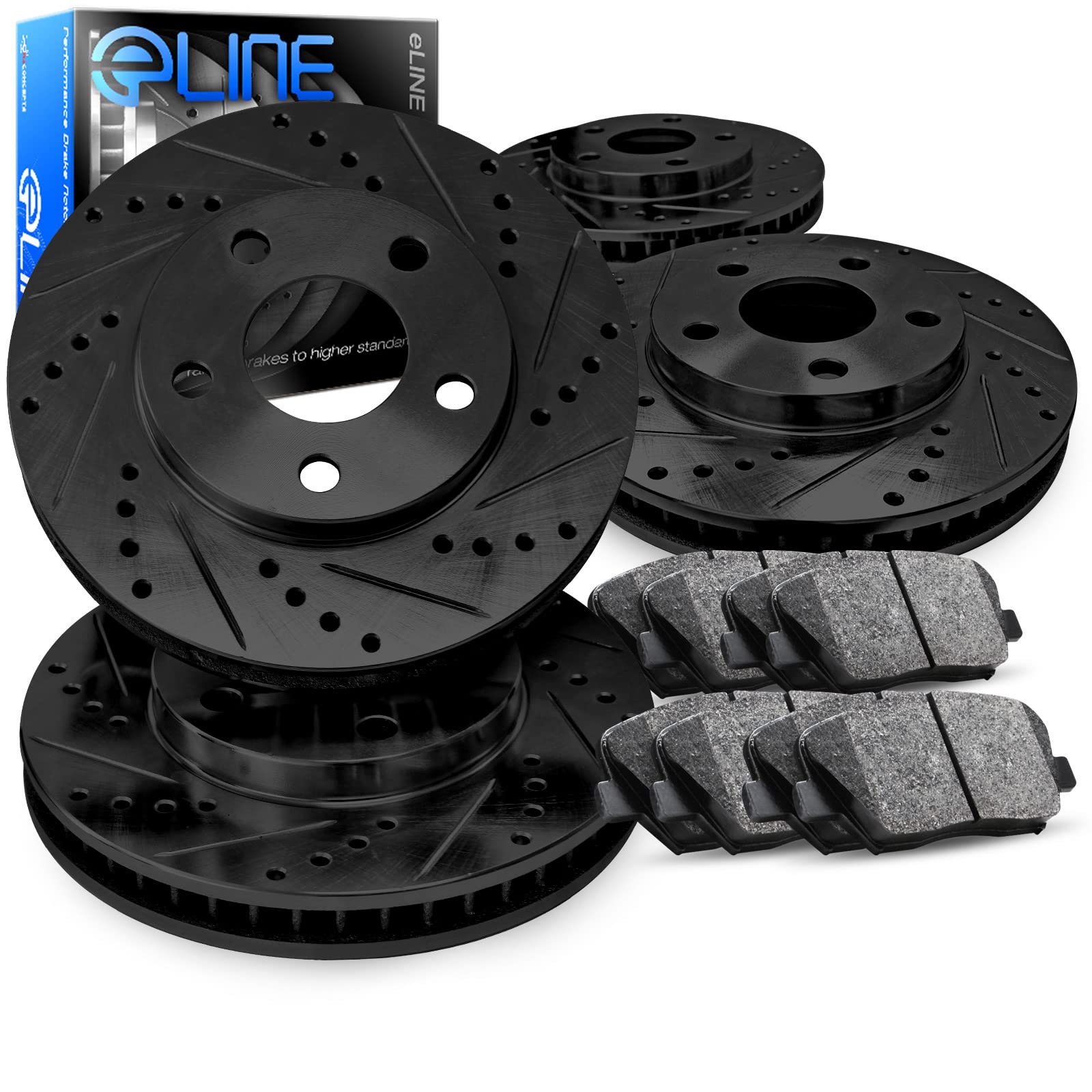R1 Concepts Premium Drilled & Slotted Brake Rotors with Semi-Metallic Pads - Compatible with 2001-2003 Audi S8 | High-Performance Front & Rear Brake Kit for Enhanced Stopping Power & Heat Dissipation | Ideal for Street Racing, Daily Driving & Performance Upgrades