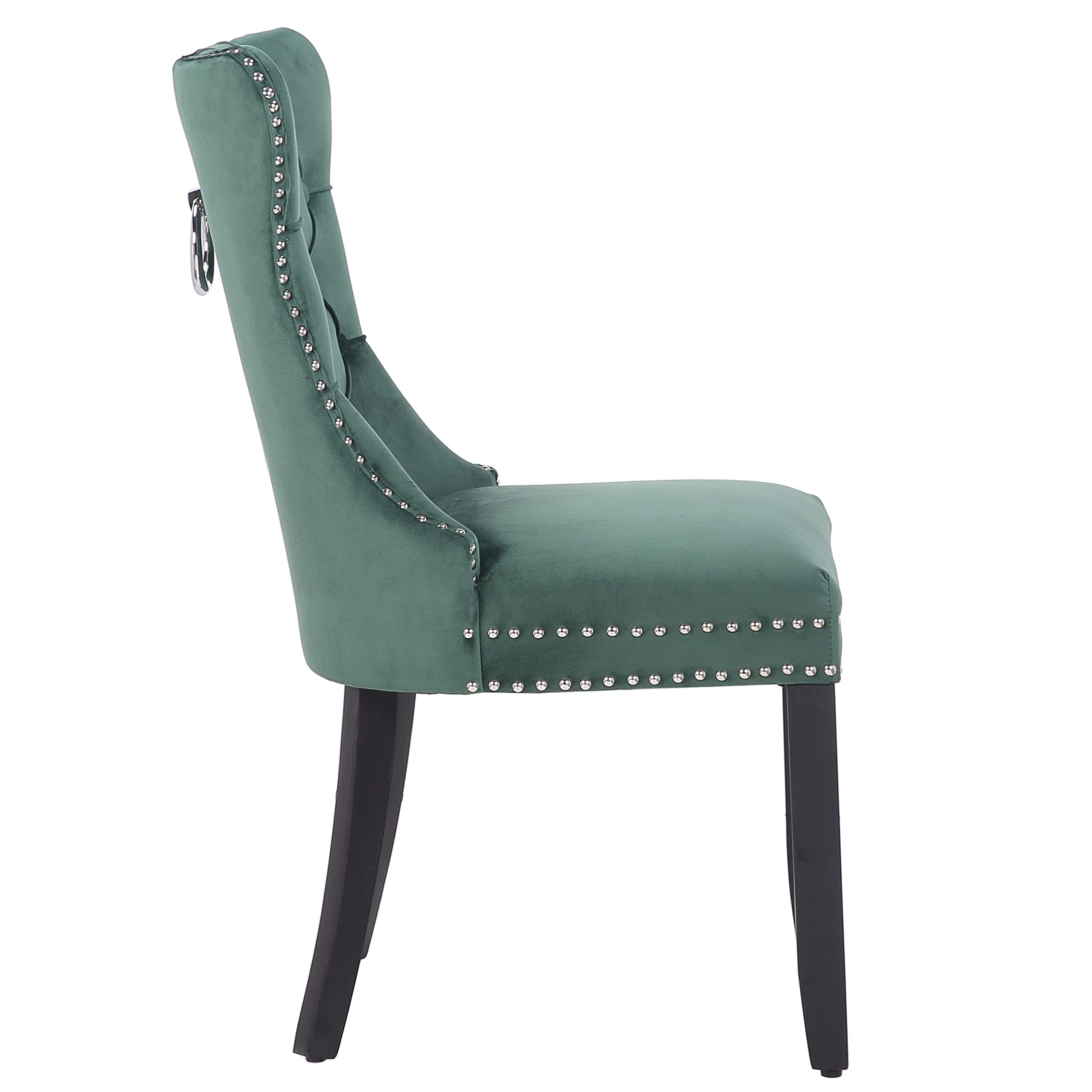 BTEXPERT Green Velvet Tufted Dining Chairs Set of 2 - High Back Upholstered Chairs with Solid Wood Frame & Nailhead Trim - Elegant Living Room, Bedroom or Coffee Shop Seating - Perfect for Dining, Lounging & Home Decor (5190-2)