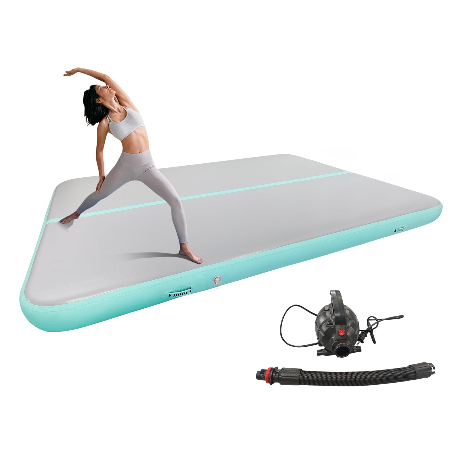Inflatable Gymnastics Tumbling Mat 10ft/13ft/16ft/20ft - 4/8 Inch Thick Air Track Mat with Electric Pump for Home Gym, Cheerleading & Outdoor Training - Perfect for Backyard, Park & Indoor Practice
