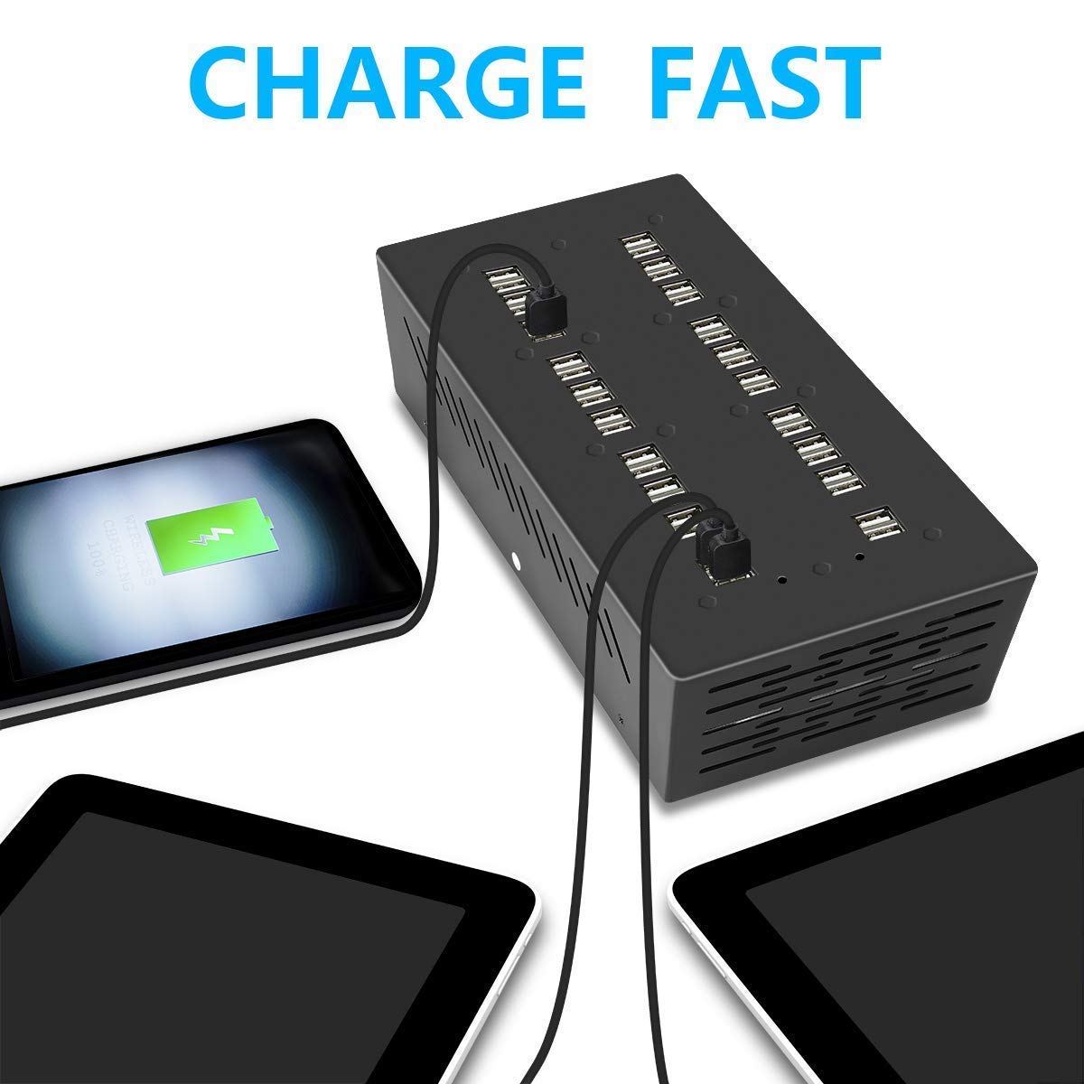 40-Port USB Charging Station with Smart Protection | Fast Multi-Port USB Wall Charger Adapter with Power Cord for iPhone, iPad, Samsung Galaxy | Perfect for Home, Office, Dorm & Travel Charging Needs