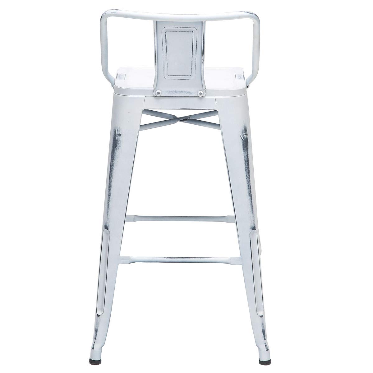 Changjie Furniture Set of 4 Industrial Metal Bar Stools with Backs - 26 Inch Distressed White Counter Height Stools for Bistro, Cafe & Home Kitchen Use