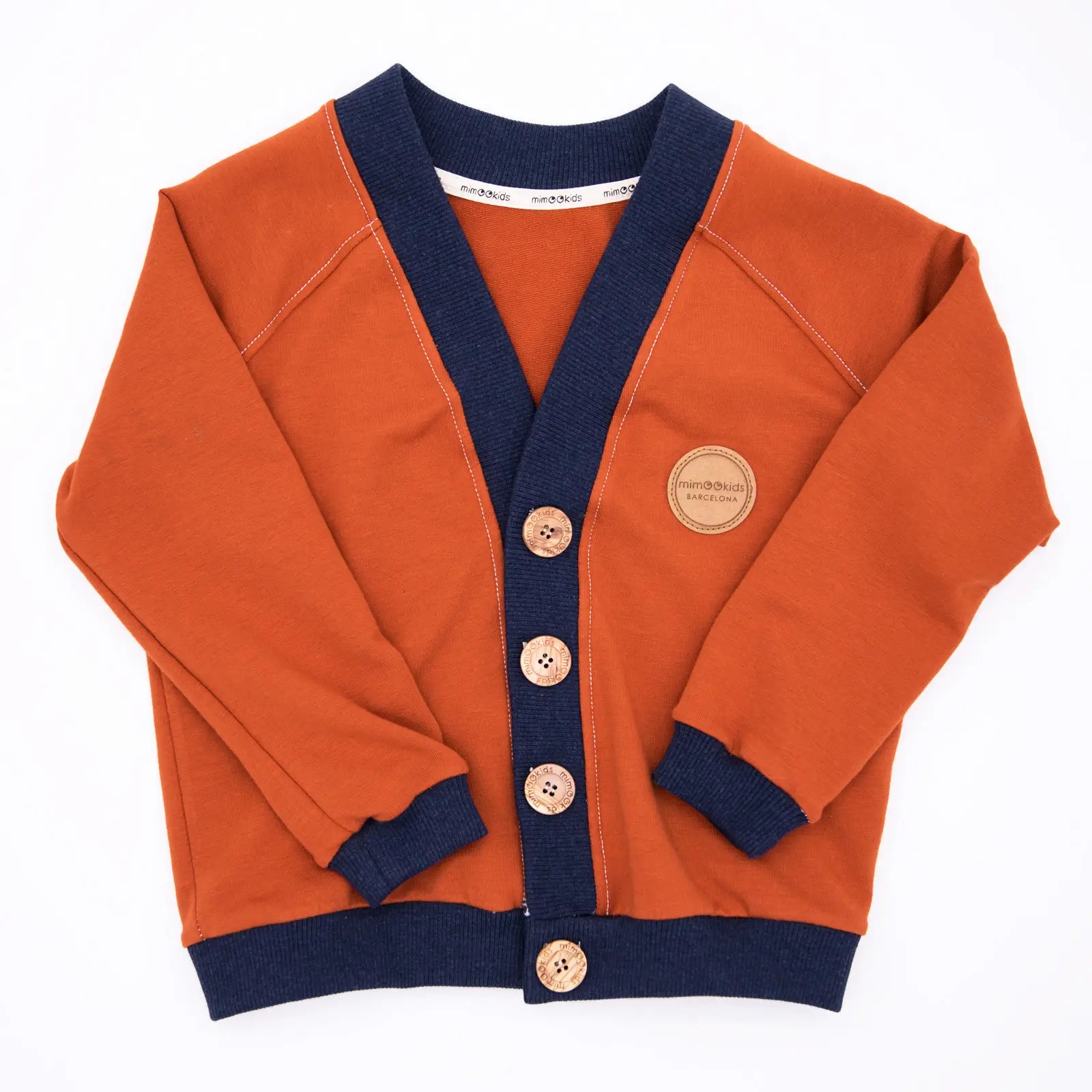 MimOOkids Barcelona Organic Cotton Close Me Cardigan for Babies & Toddlers - Soft & Cozy Cinnamon Navy Pullover - Perfect for Outfits, Playdates & Family Photos