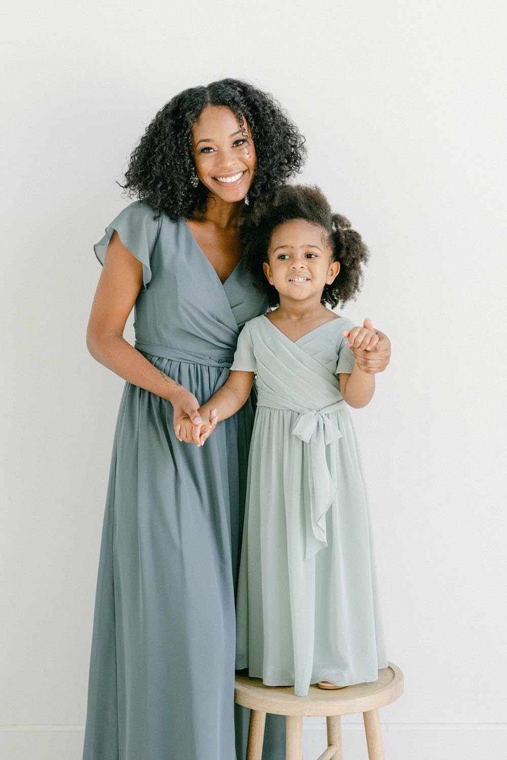 Stylefun V-Neck Junior Bridesmaid Dresses Long Wedding Flower Girl Dress for Teen Girls - Sage Green Pageant Gowns for Parties, Prom, and Special Occasions