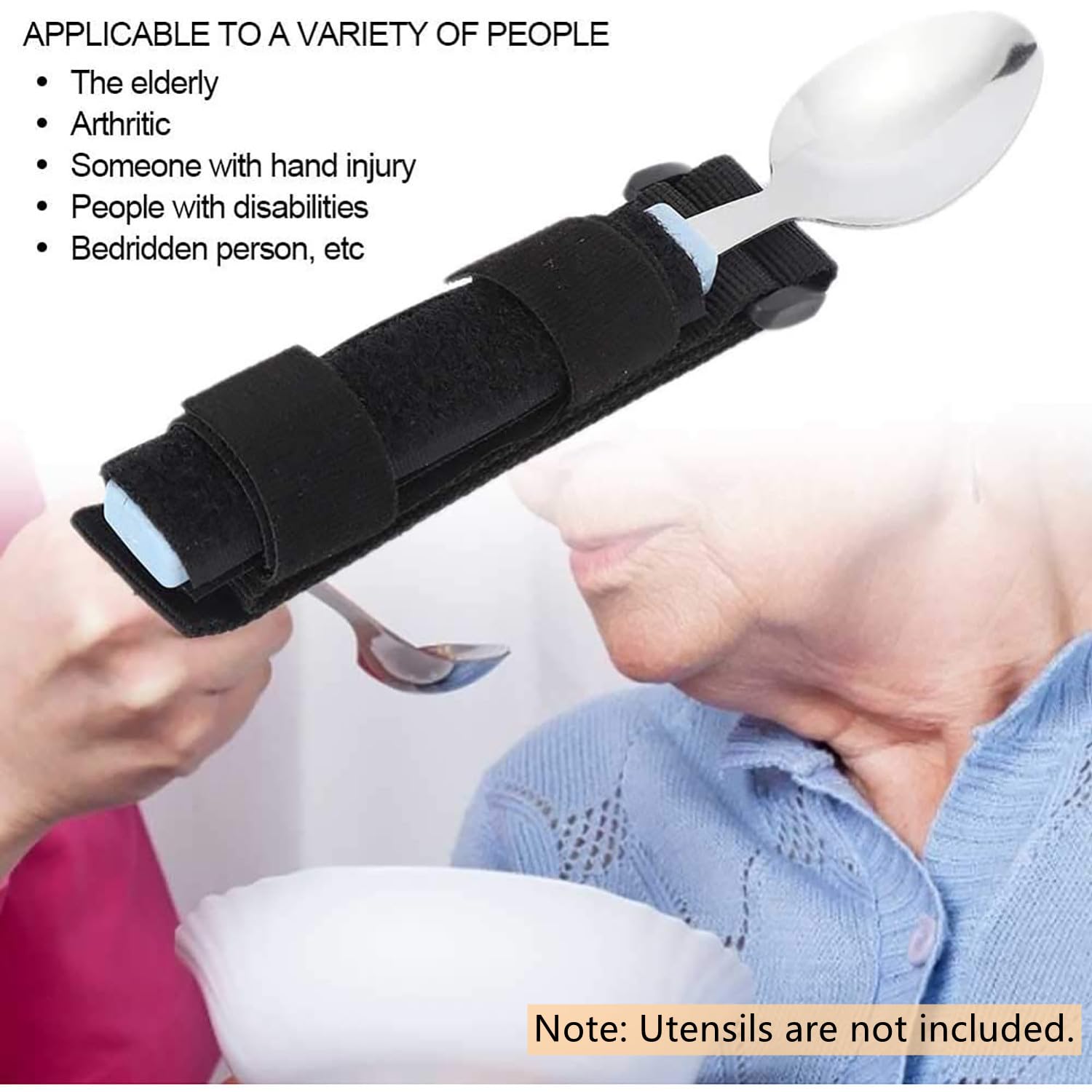 Adjustable Universal Cuff Utensil Holder - Adaptive Eating Aid Strap for Parkinson's, Arthritis & Hand Tremors - Assistive Device for Elderly & Disabled - Perfect for Dining Independence at Home or Care Facilities