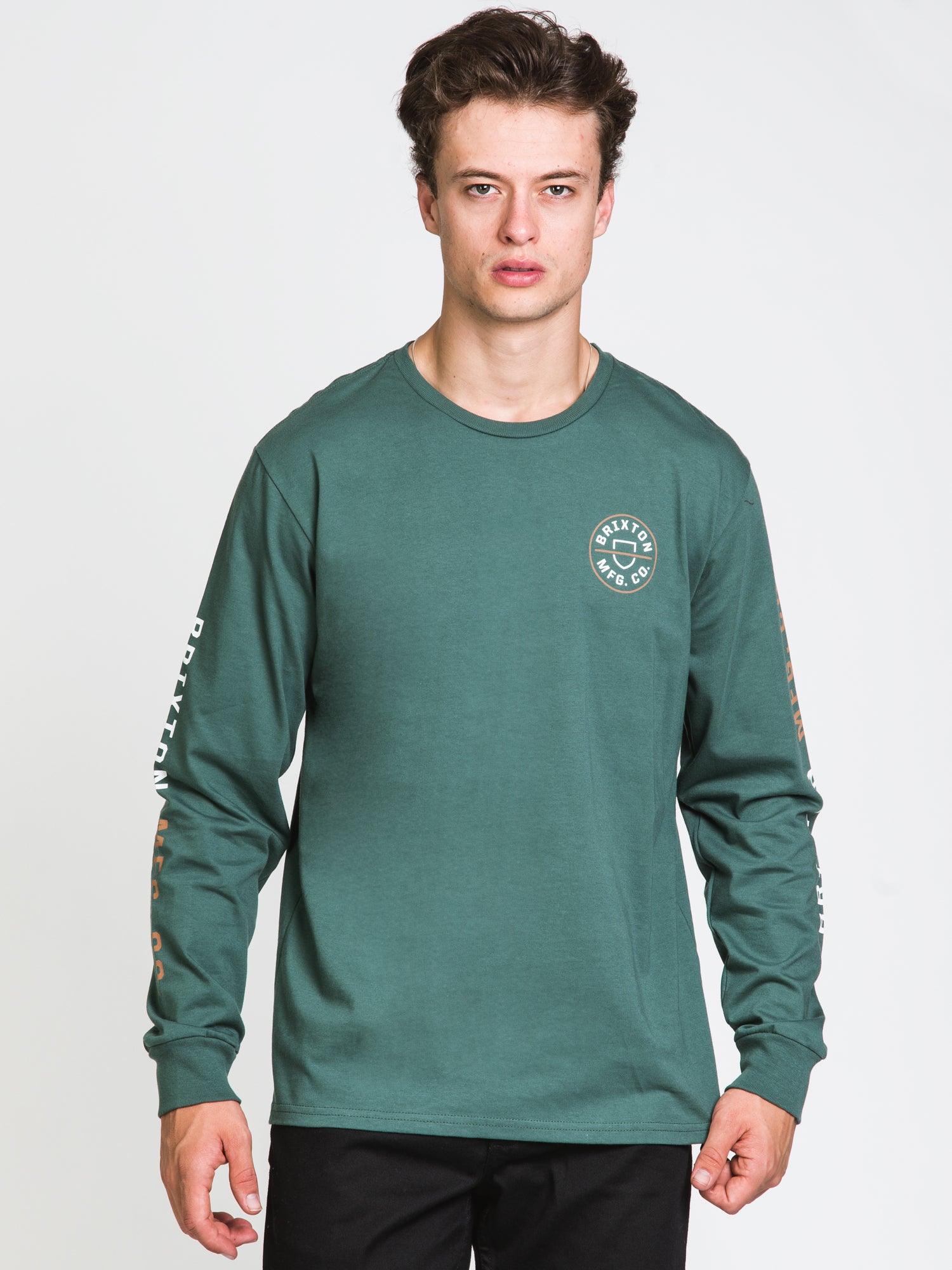 Brixton Crest Long Sleeve T-Shirt for Men | Premium Cotton Crewneck Tee | Casual & Streetwear Style | Perfect for Everyday Wear, Layering, and Outdoor Activities