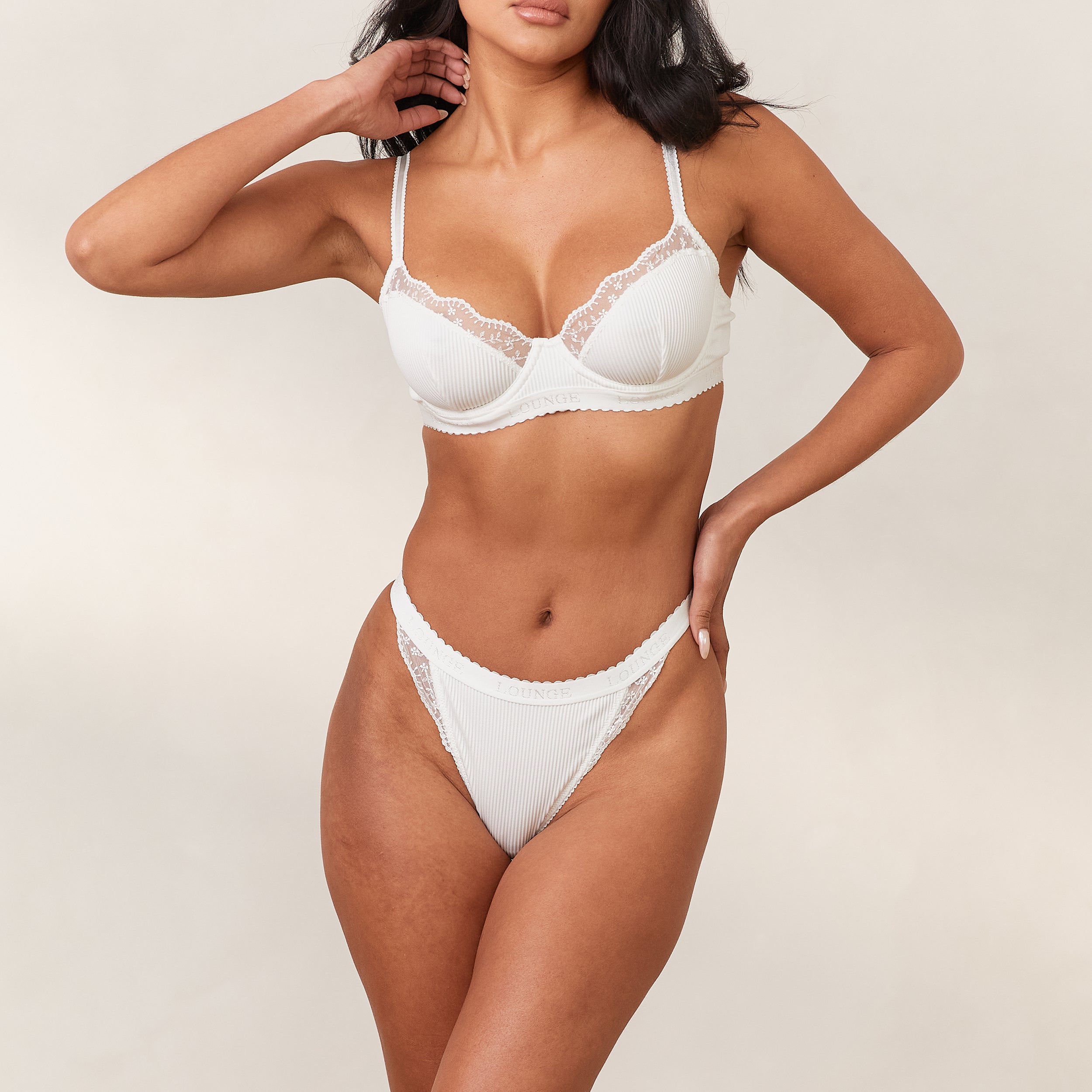 Women's Ribbed Balcony Bra - Comfortable Lace Underwire Push Up Bra in White | Perfect for Everyday Wear, Date Nights & Special Occasions