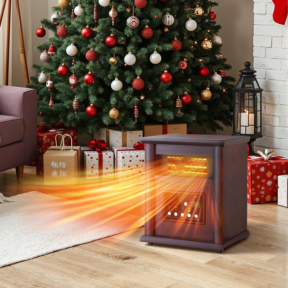 Lifeplus 1500W Electric Infrared Space Heater with Remote Control - 3 Heat Settings & 12H Timer, Overheat & Tip-Over Protection - Fast Heating for Large Rooms, Basements, Offices & Bedrooms - Energy Efficient Indoor Quartz Heater for Winter & Cold Weather Use