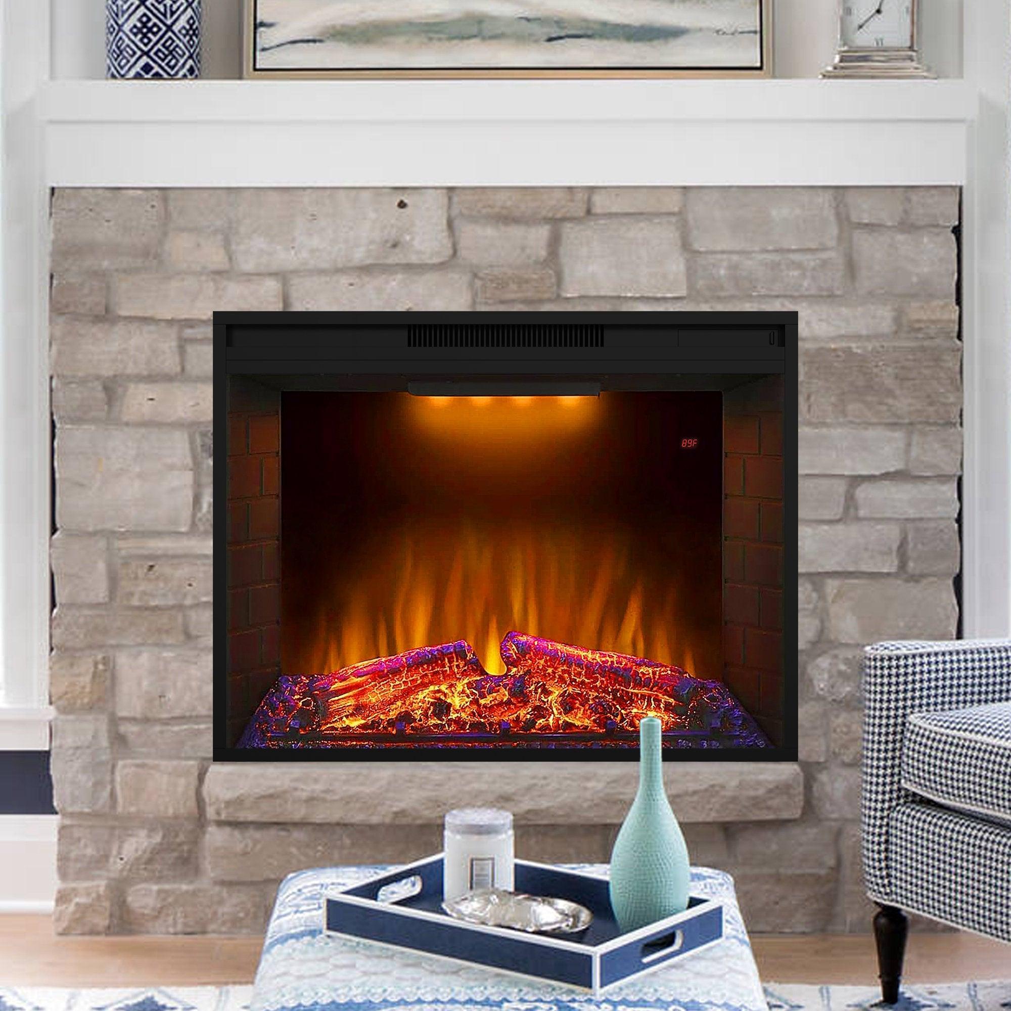 Black Electric Fireplace Heater Insert with Overheating Protection & Remote Control - Perfect for Living Rooms, Bedrooms & Offices