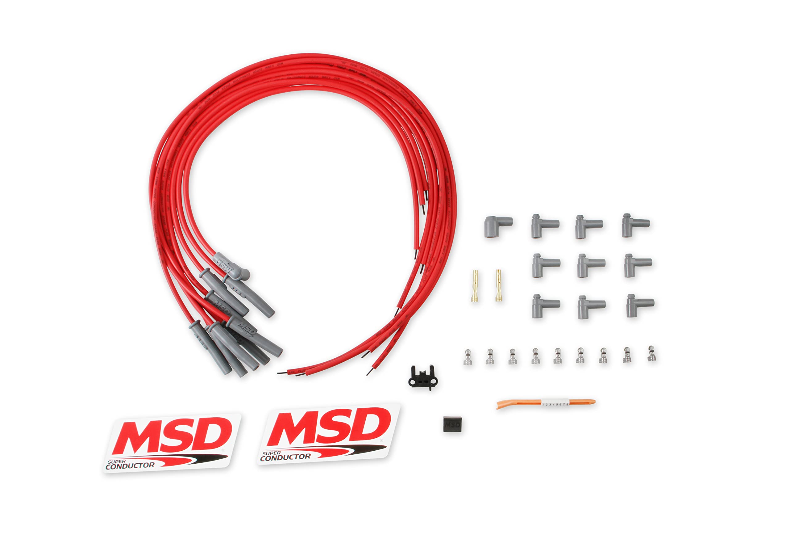 MSD 31189 Super Conductor Spark Plug Wire Set - High Performance Multi-Angle Spark Plug Wires with HEI Cap Compatible for GM, Ford, Chrysler | Perfect for Engine Upgrades, Racing & Performance Tuning