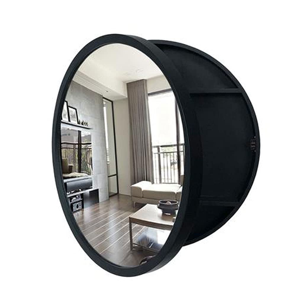 Round Bathroom Mirror Medicine Cabinet with Slow-Close Wooden Frame - 3-Tier Wall Storage (Black, 50CM Diameter) - Perfect for Small Bathrooms, Vanities & Modern Home Decor
