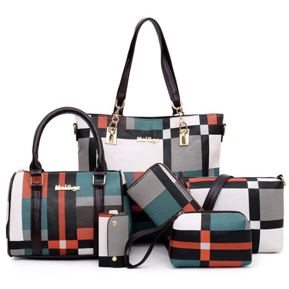 6pcs Women's PU Leather Totes Purses & Handbags Set - Shoulder Bag, Satchel & Clutch Wallet (Upgraded Fabric) - Perfect for Work, Travel & Everyday Use