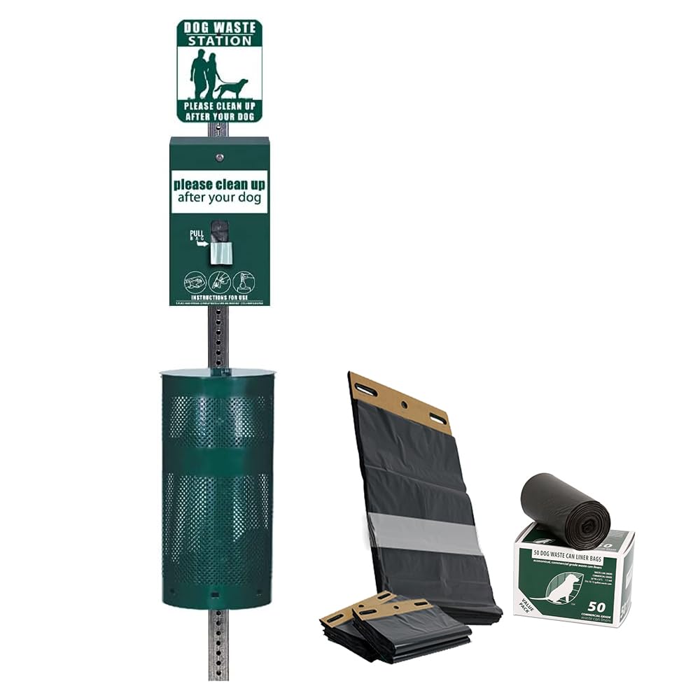 Rust Proof Aluminum Dog Waste Station with 400 Header Bags & 25 Liners - Durable Matte Green Pet Waste Disposal System for Parks, Yards & Public Spaces - Over 500K Sold in USA