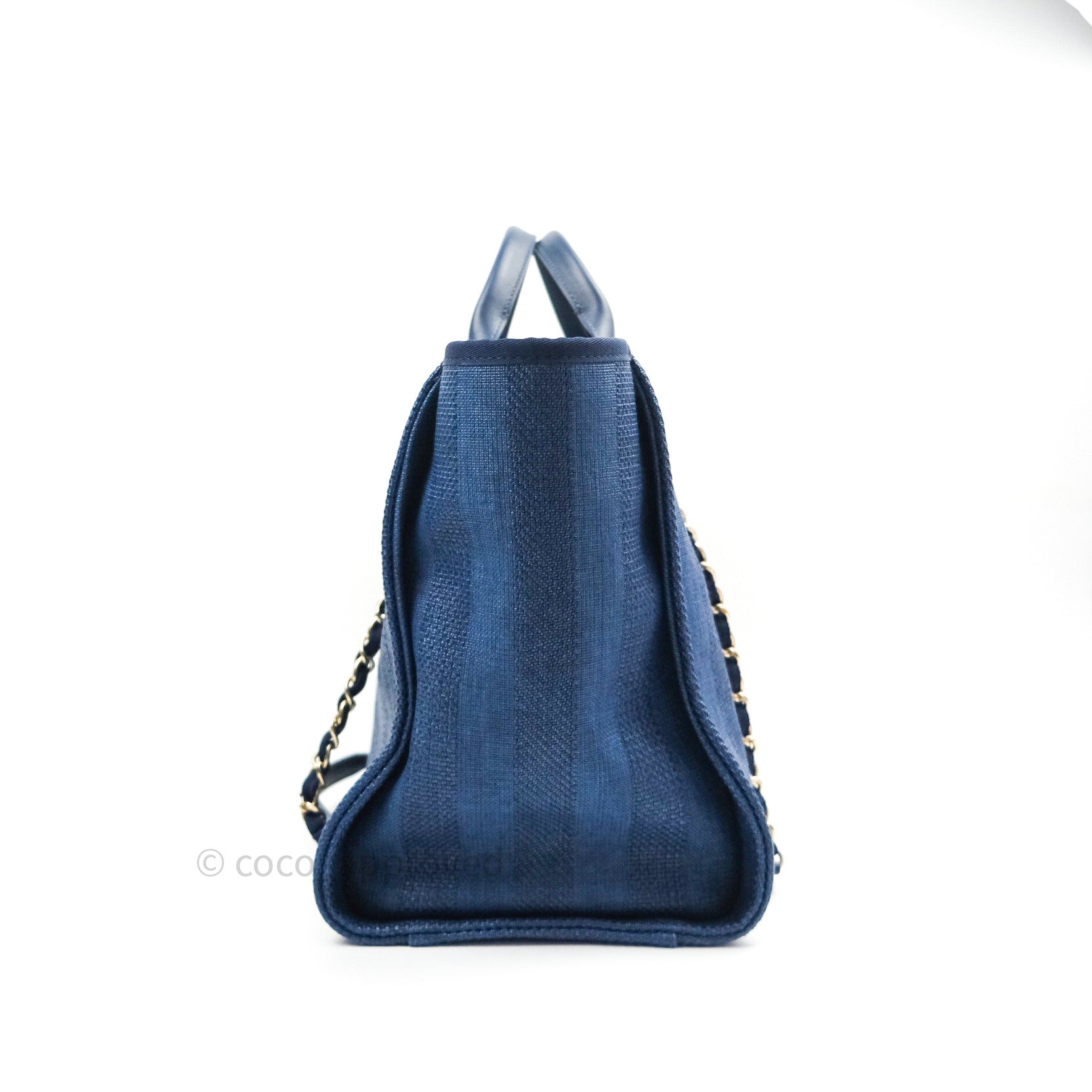 Chanel Canvas Large Deauville Tote Bag Navy Blue Striped 20S - Luxury Designer Beach Tote for Women, Perfect for Travel, Shopping & Everyday Use