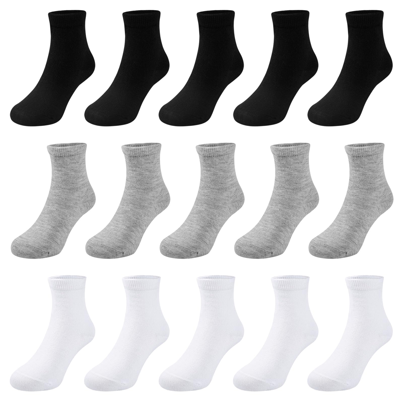 BOOPH 15 Pack Boys Girls Crew Dress Socks - Toddler Kids Athletic Ankle Socks for School, Sports & Everyday Wear - Soft Cotton Breathable Socks for Active Children