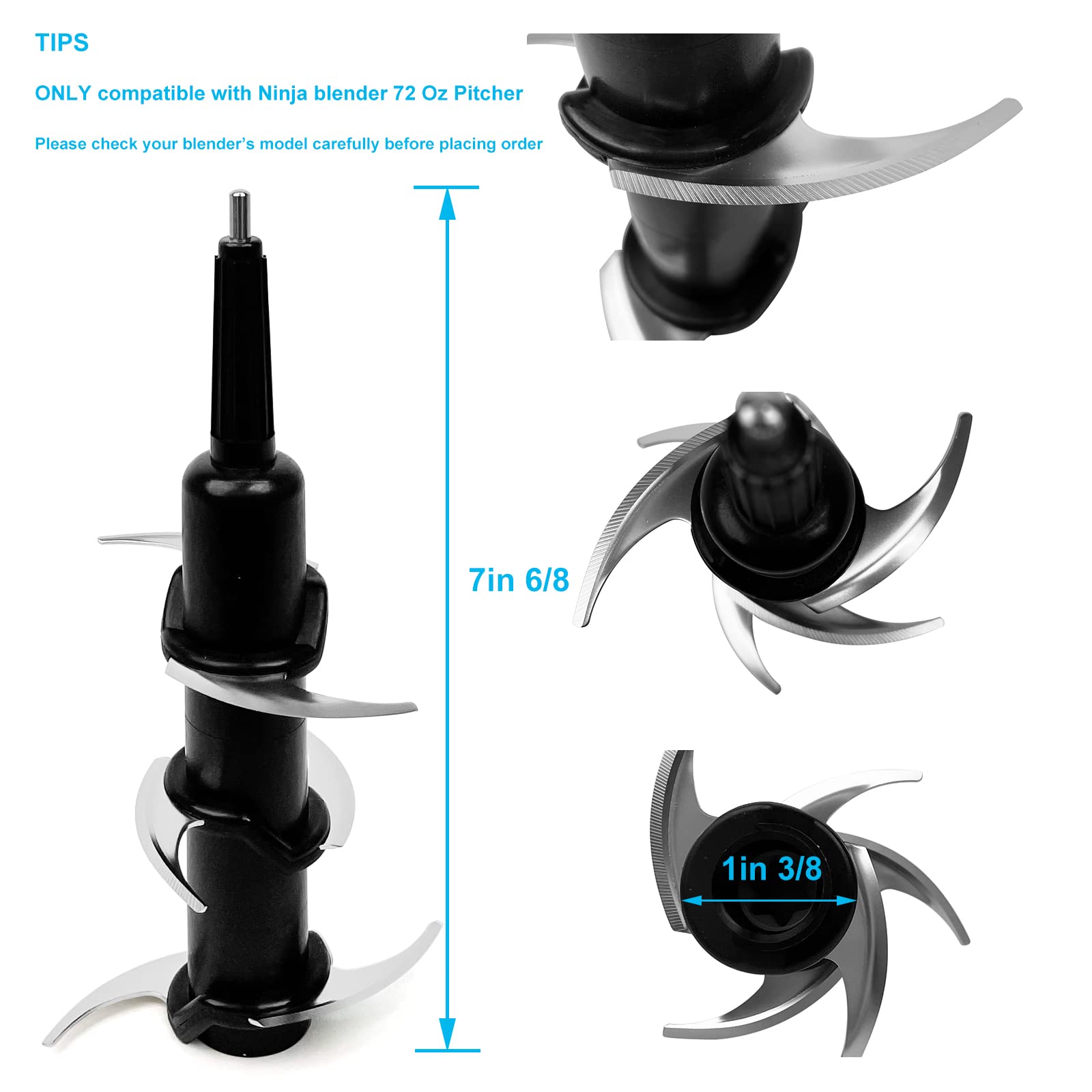 Ninja Blender 6-Stacked Blade Replacement Assembly for 72 oz Pitcher - Compatible with BL660C BL740 BL642 BL500C Models (1100W 1200W 1500W) - Perfect for Smoothies, Juices & Food Prep in Ninja Kitchen System