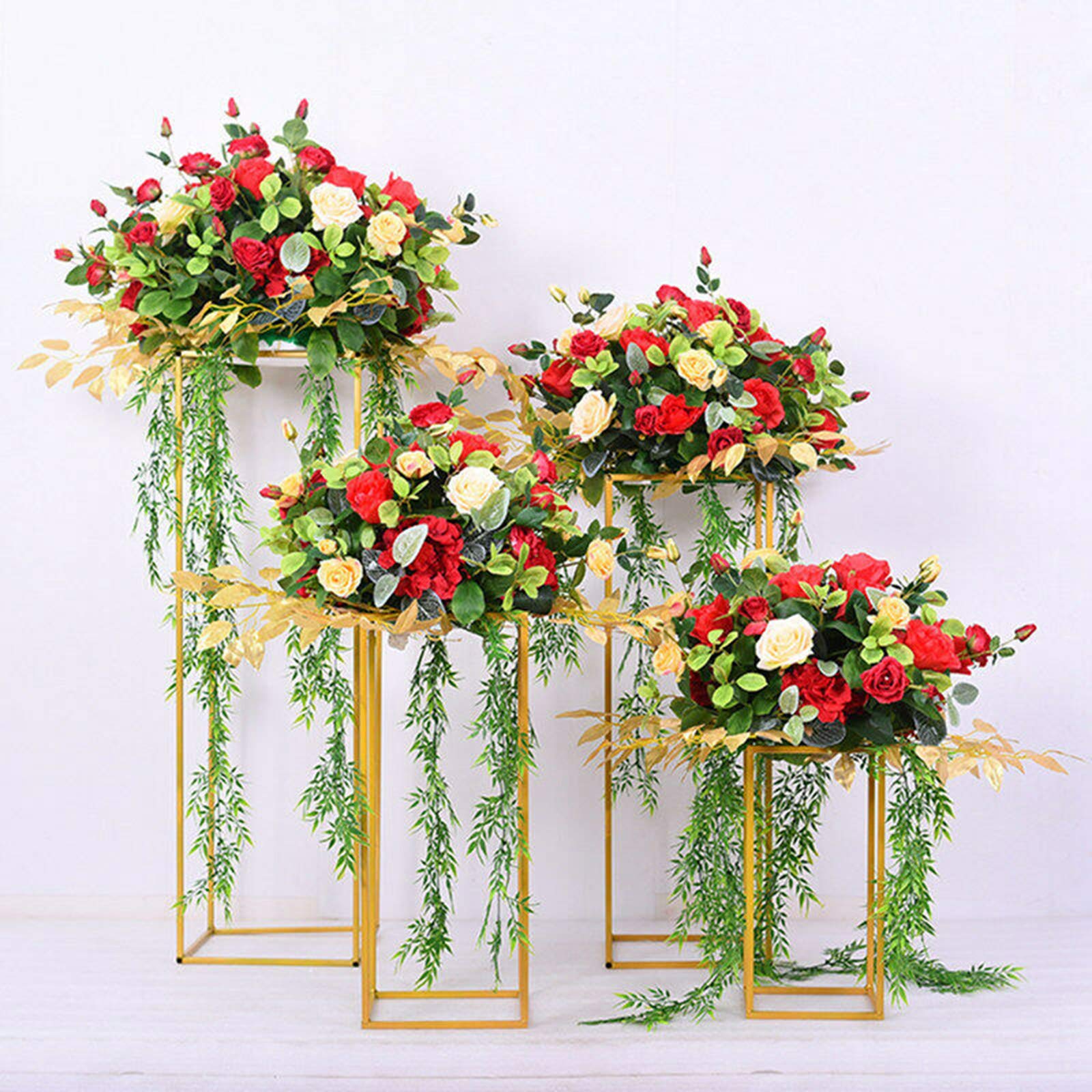 4-Piece Gold Metal Wedding Flower Stand Set (16''+24''+32''+40'') - Elegant Vase Column Centerpiece for Wedding Table Decorations, Party & Event Displays - Perfect for Ceremony Aisles, Reception Tables and Photo Backdrops