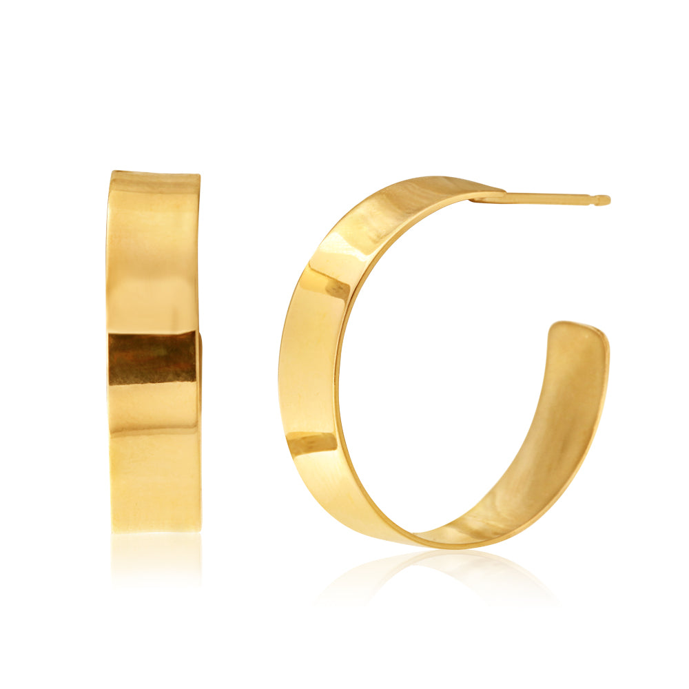 9ct Yellow Gold 20mm Flat Half Hoop Earrings for Women - Classic Dainty Everyday Jewelry - Perfect for Work, Date Night & Special Occasions