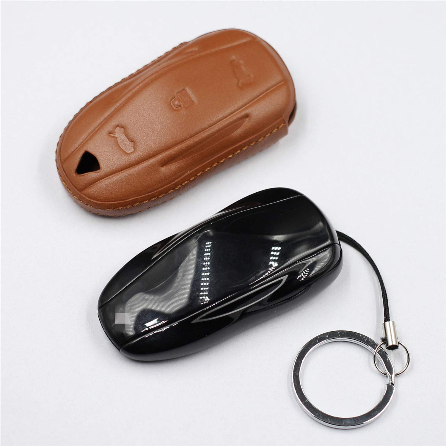 Genuine Leather Tesla Key Fob Cover for Model 3/S/Y - Premium Car Remote Key Case with Keychain - Brown (Perfect for Tesla Owners - Protect & Personalize Your Key)