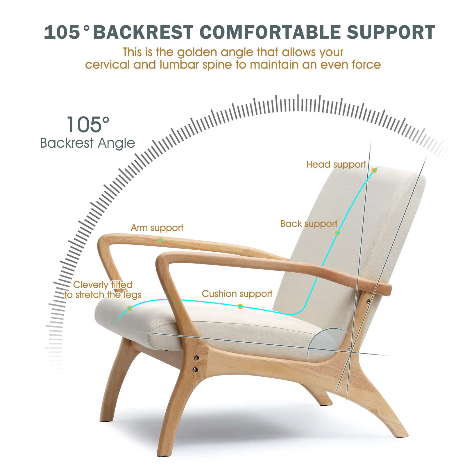 Mid-Century Modern Accent Chair with Cushion - 28.3