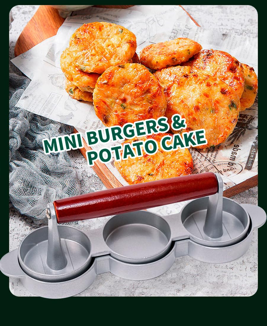 Premium Small Meat Patty Maker with 100 Patty Papers - 3 Pack 2.5-inch Molds for Perfect Burgers - Press Patty Maker Machine Makes 3 Patties Simultaneously - Ideal for Mini Burgers, BBQ, Picnics, Camping & Home Cooking