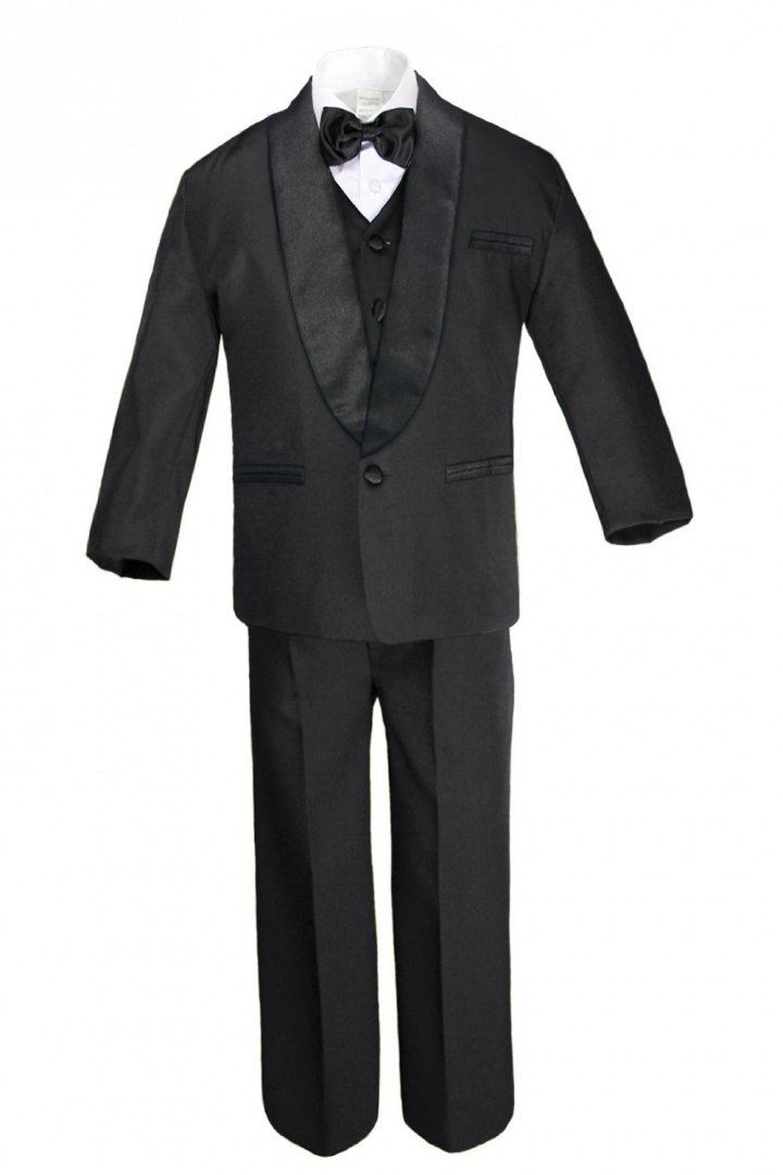 **Boys Black Formal Vest Suit Set with Shawl Lapel - Tuxedo for Newborn to Teen - Perfect for Weddings, Parties & Special Occasions**