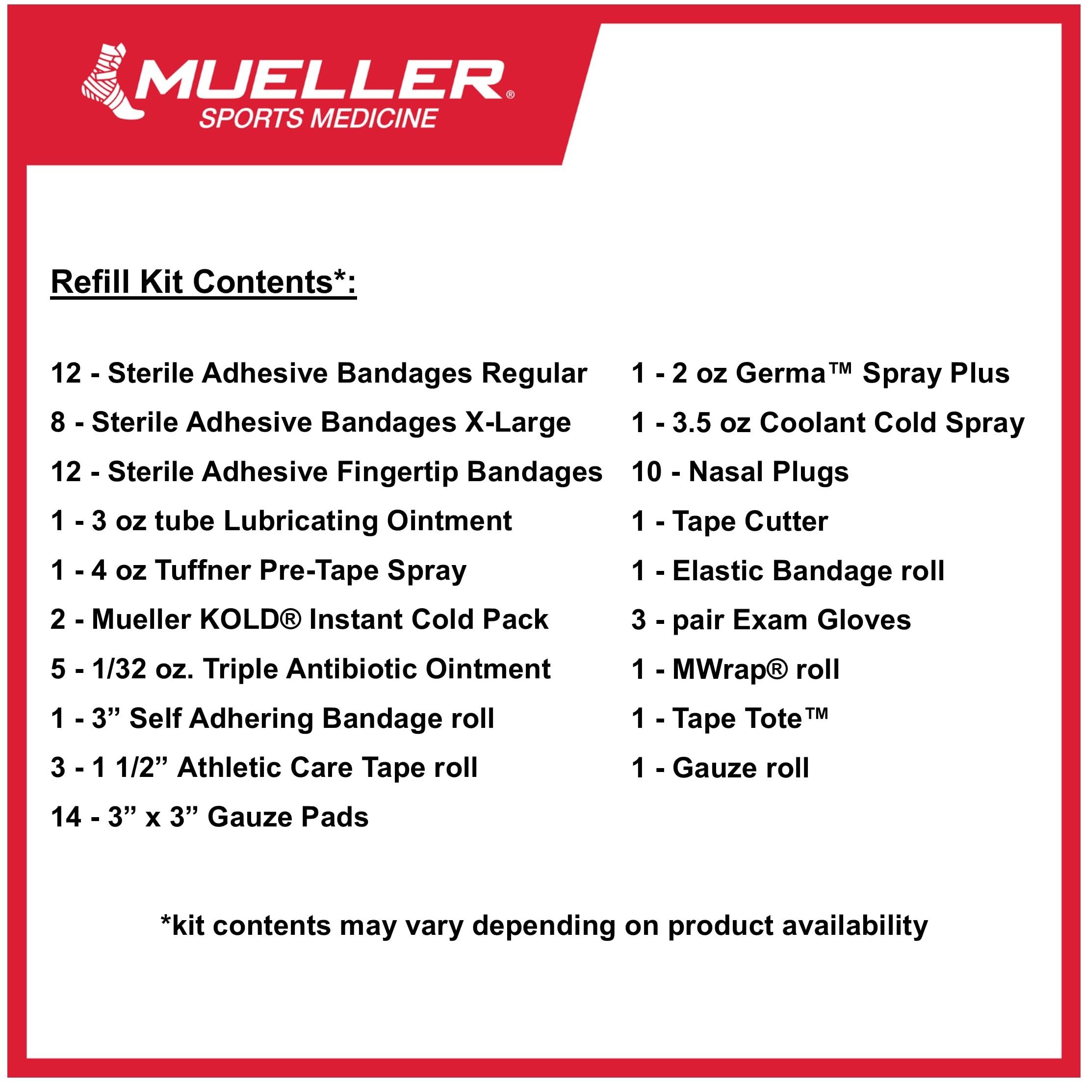 Mueller Sports Medicine Medi Kit Refill Kit - First Aid Supplies for Men & Women - Perfect for Home, Gym, Sports & Travel Emergency Care
