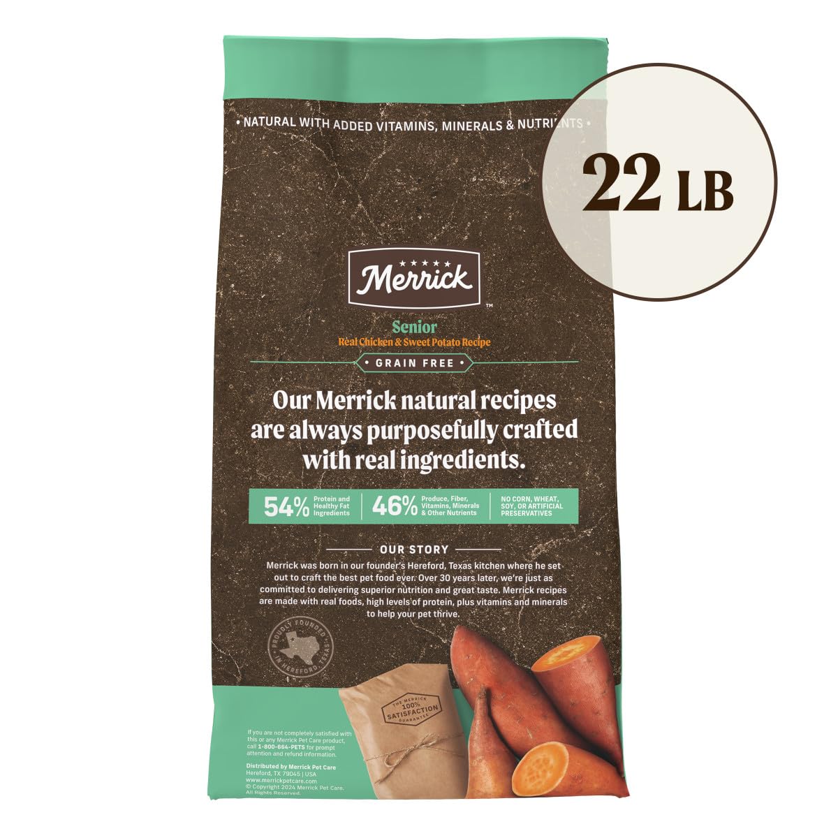 **Merrick Premium Grain-Free Dry Senior Dog Food - Wholesome Natural Kibble with Real Chicken & Sweet Potato - 22 lb Bag - Supports Joint Health & Digestion for Aging Dogs**