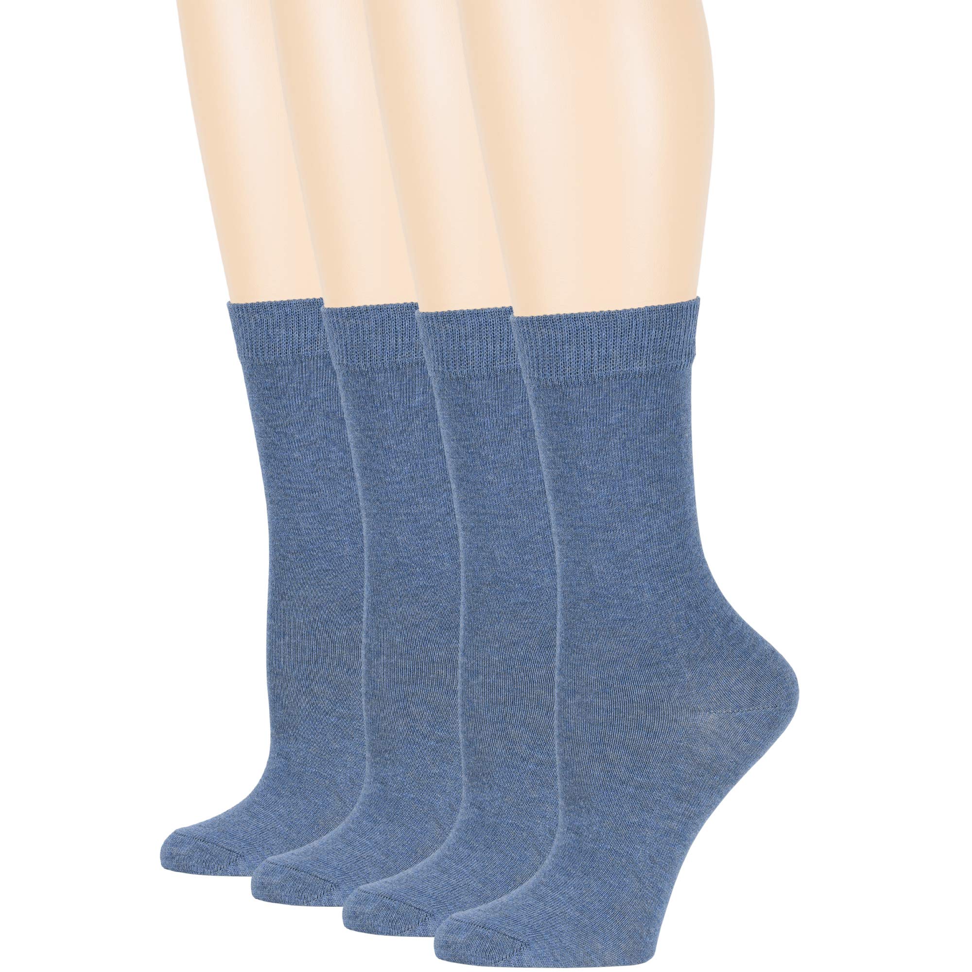 7BigStars Women's Cotton Crew Socks 4-Pack - Soft Comfortable Solid Color Dress Socks (Black/Brown/Blue/Grey/Beige/Khaki/Olive Green) - Perfect for Work, Office & Casual Wear