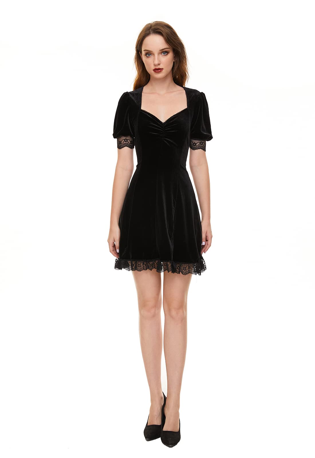 Gothic Lace-Up Vintage Grunge Dress for Women - Classic Little Black Goth Dress | Perfect for Halloween, Cosplay, and Dark Aesthetic Outfits