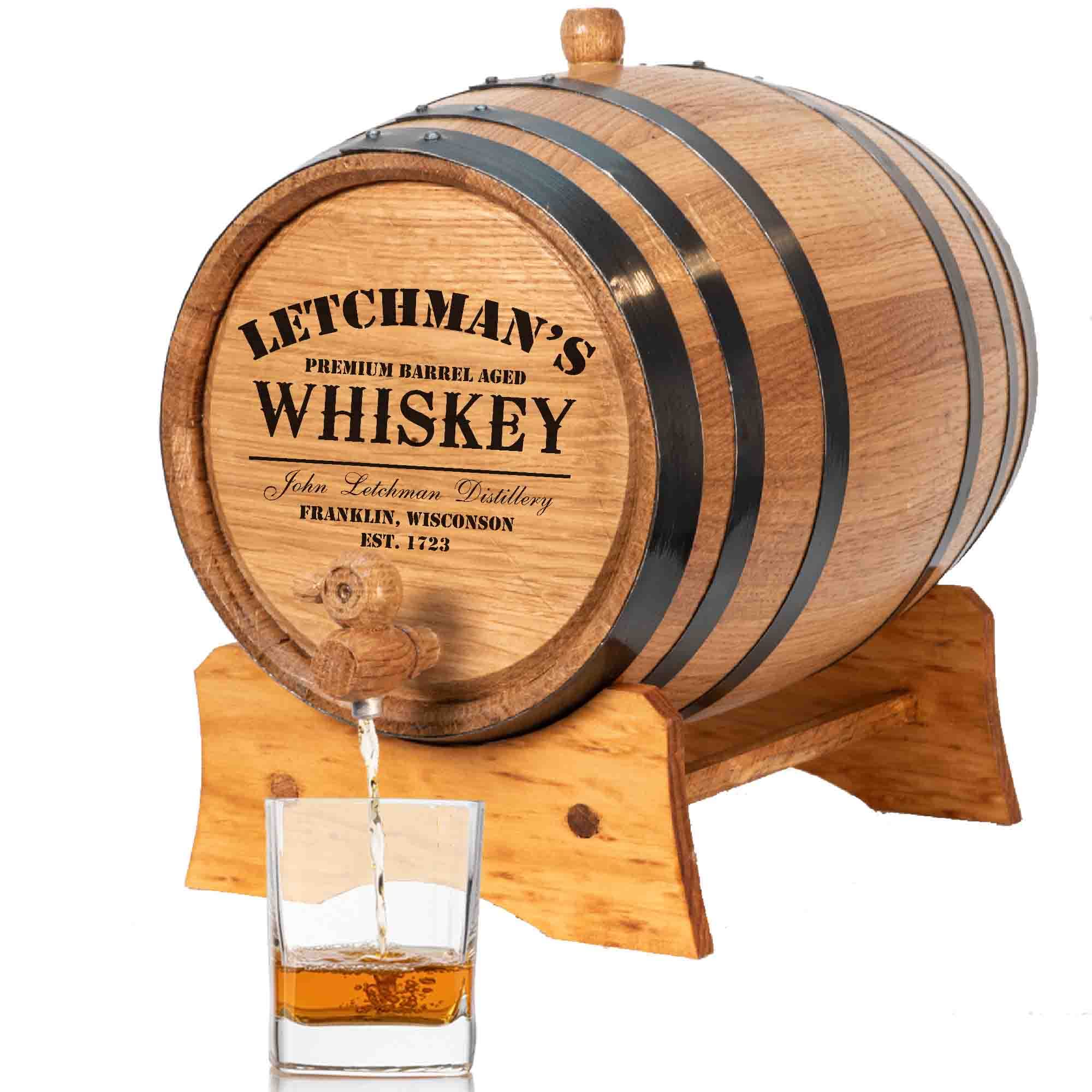 Personalized 3 Liter Oak Aging Barrel with Stand - Custom Laser Engraved 3L Whiskey Barrel Kit for Bourbon, Rum, Tequila & Cocktails | Includes Bung & Spigot | Perfect for Home Brewing, Wine Making & Craft Spirit Aging