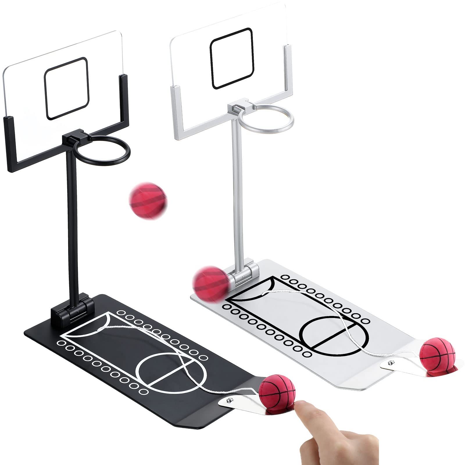 Deekin 2-Pack Mini Basketball Hoop Set - Tabletop Basketball Game for Teens & Adults - Fun Desk Toy for Office, School & Home - Great Gift for Christmas & Birthdays (Black & Silver) - Perfect for Stress Relief, Team Building & Indoor Sports Fun