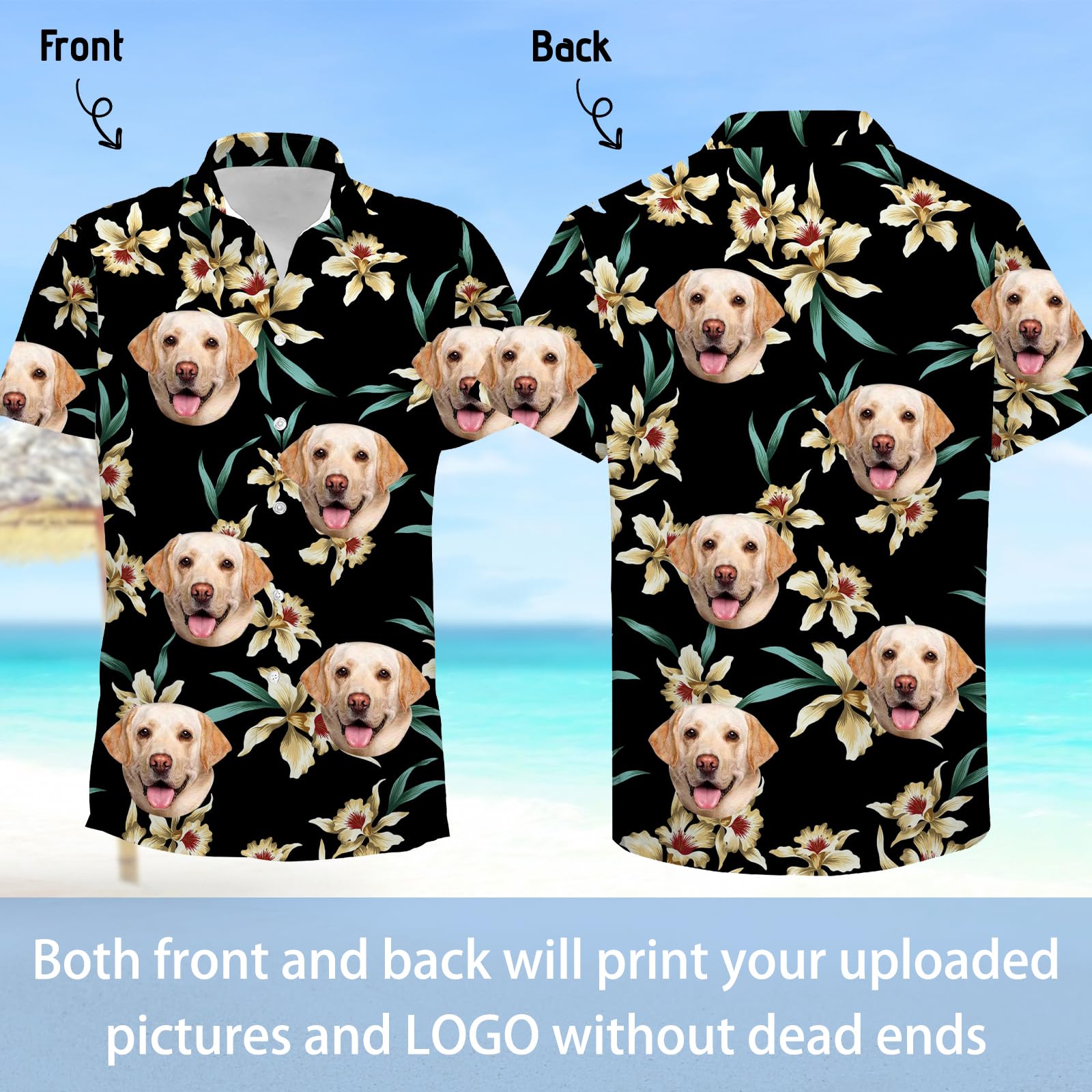 Custom Hawaiian Shirt with Pet Face Photo | Personalized Funny Button Up Shirts for Men | Beach Party, Vacation & Summer Casual Wear