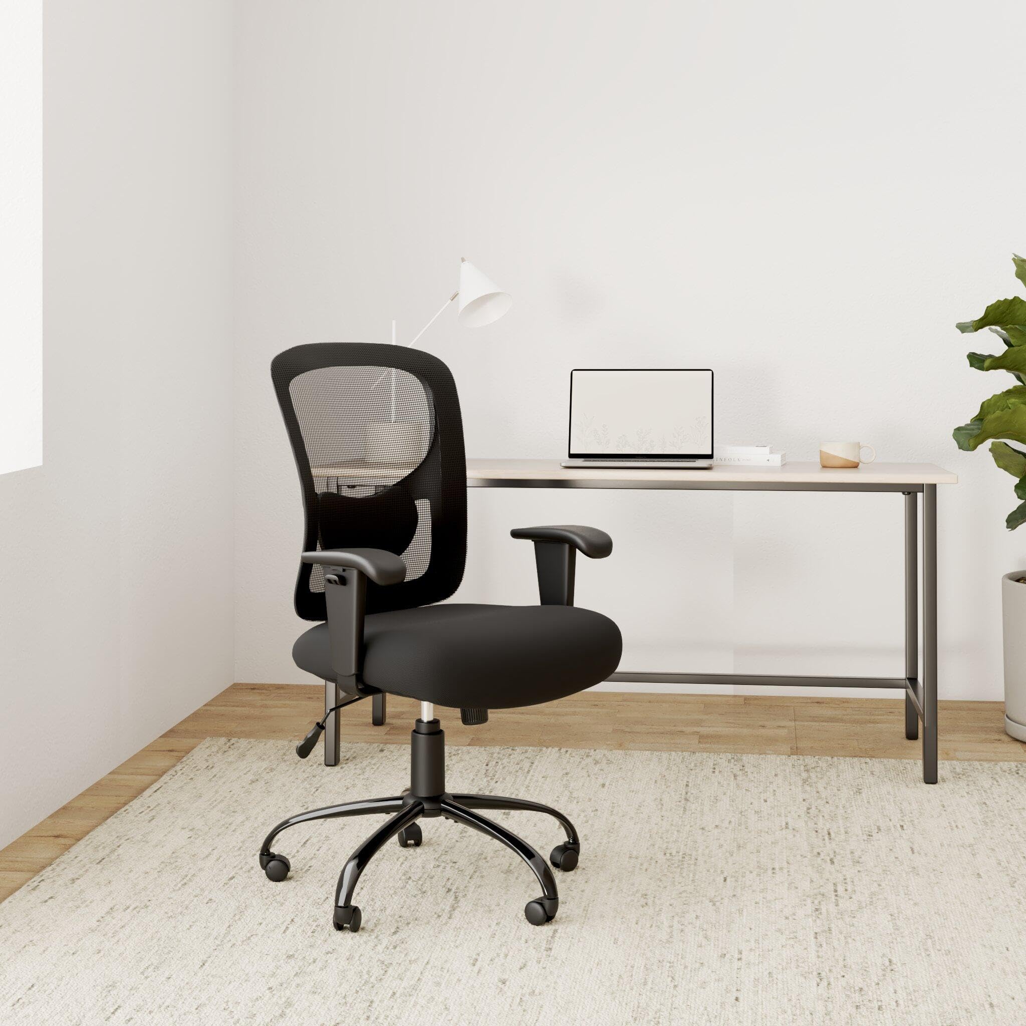 Big & Tall Office Chair 400 lbs Capacity - Heavy Duty Ergonomic Mesh Computer Desk Chair with Adjustable Height, Lumbar Support & Rolling Wheels for Home & Office Use - Perfect for Large & Tall Individuals (Black)