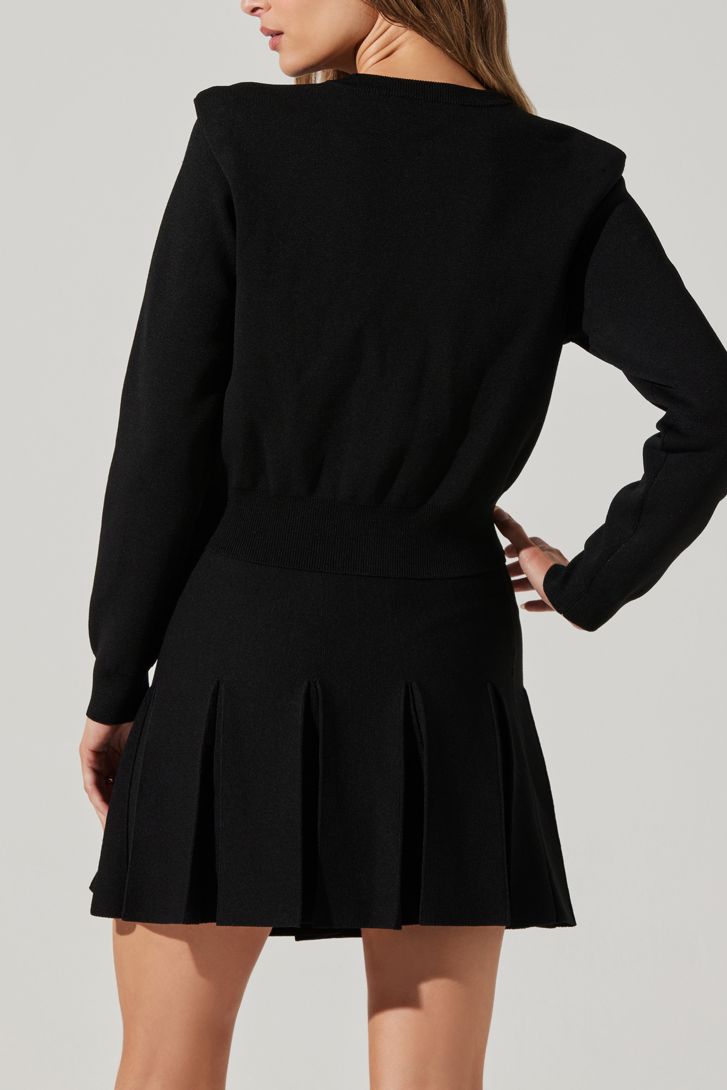 Denisa Faux Pearl Button Cardigan for Women - Black Knit Sweater | Elegant Long Sleeve Open Front Shrug | Perfect for Office, Date Night & Fall Layering