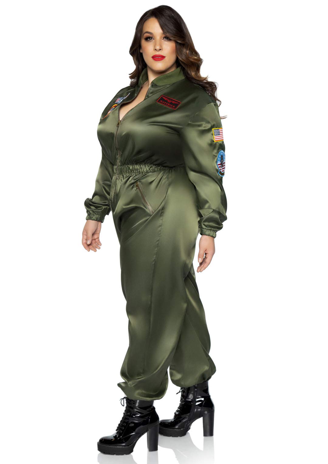 Leg Avenue Women's Top Gun Flight Suit Costume - Official Licensed Maverick Jumpsuit for Halloween, Cosplay & Movie Theme Parties