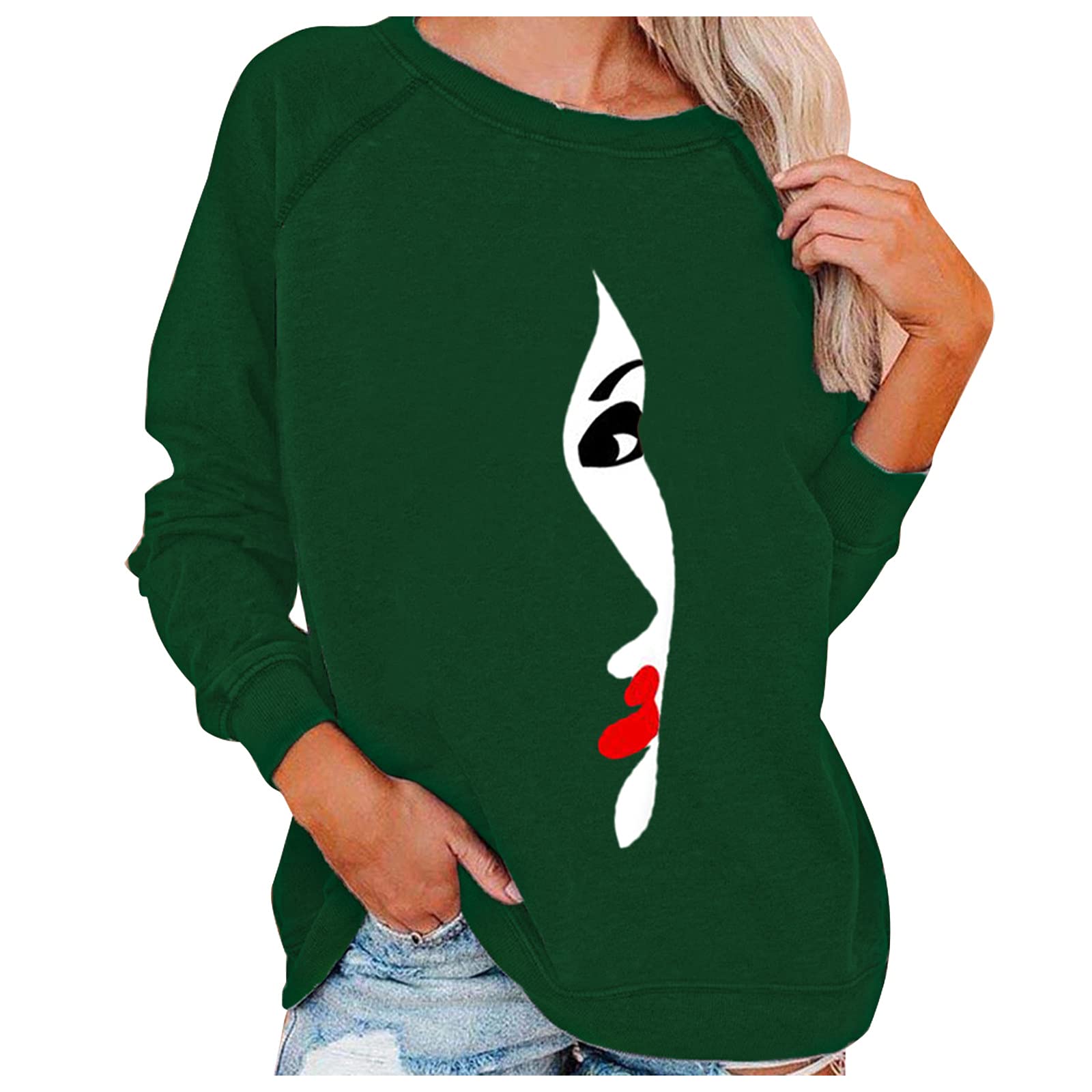 FMCHICO Women's Casual Crewneck Sweatshirt - Printed Loose Fit Soft Long Sleeve Pullover Top - Comfortable Everyday Wear for Work, School & Outings