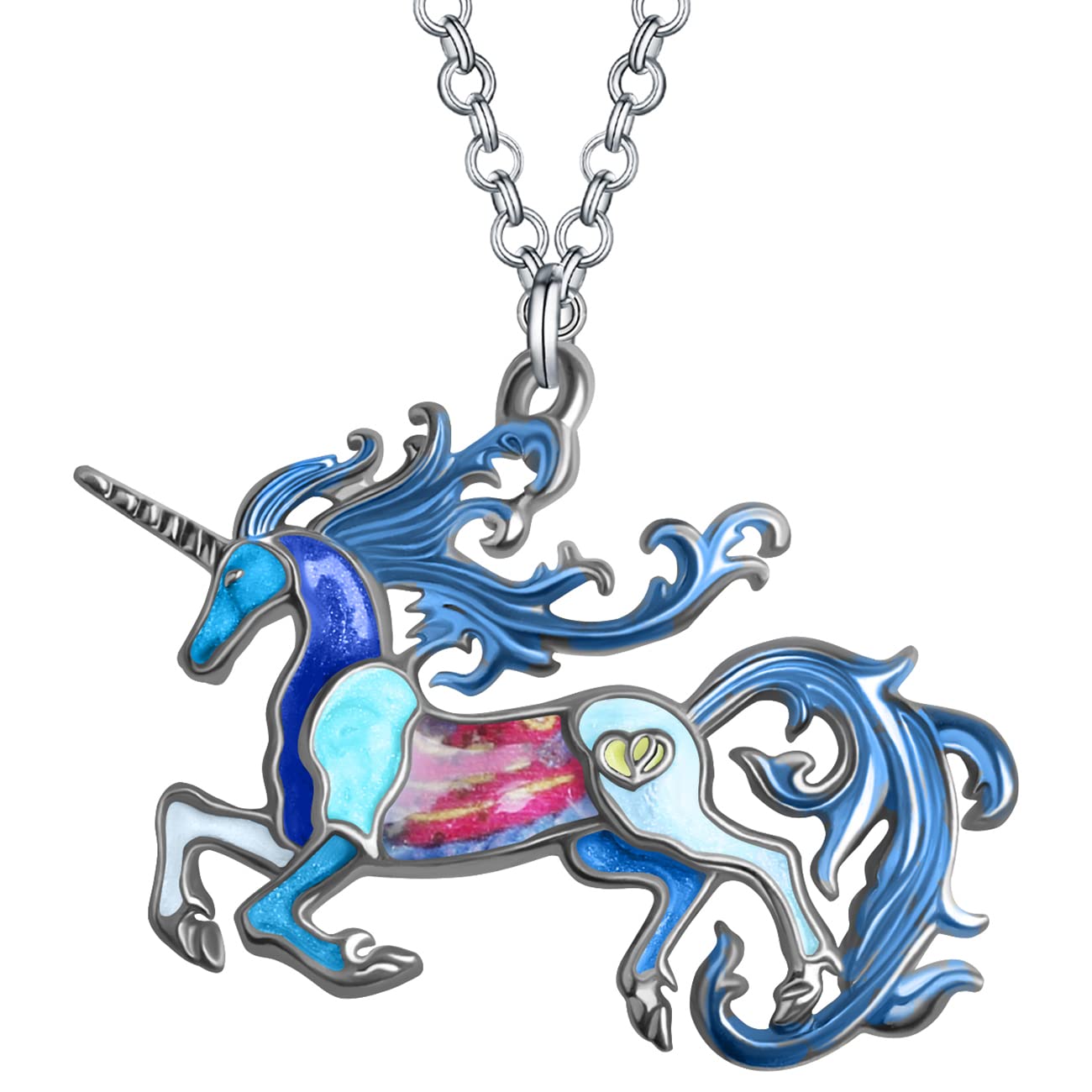 BONSNY Fantasy Enamel Alloy Unicorn Necklace Pendant - Elegant Horse Jewelry for Women & Girls, 18
