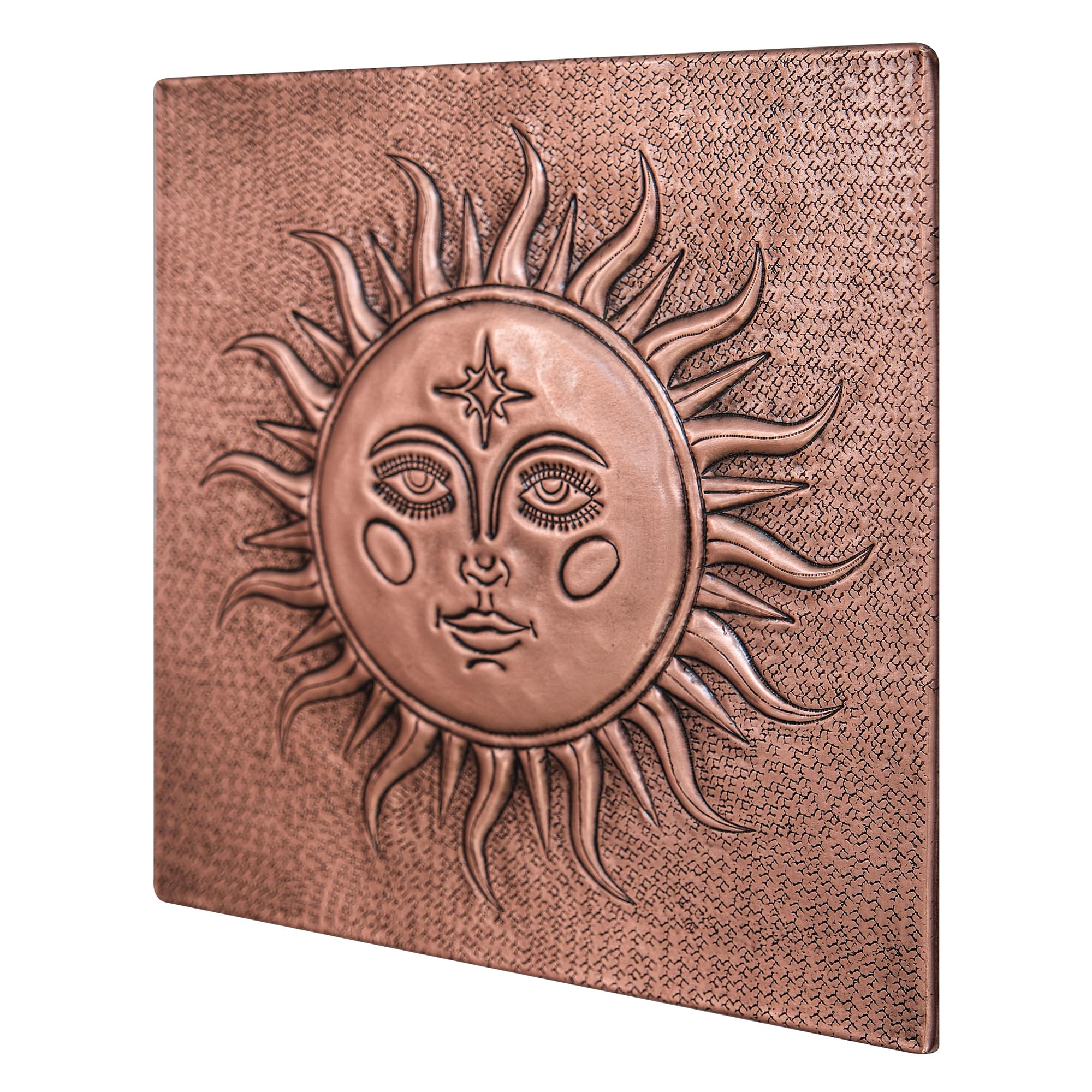 Handmade Copper Backsplash Tile - Sun with Face Design - Custom Kitchen Backsplash Panel for Indoor & Outdoor Wall Decor | Durable & Stylish for Home, Restaurant, or Cafe Use