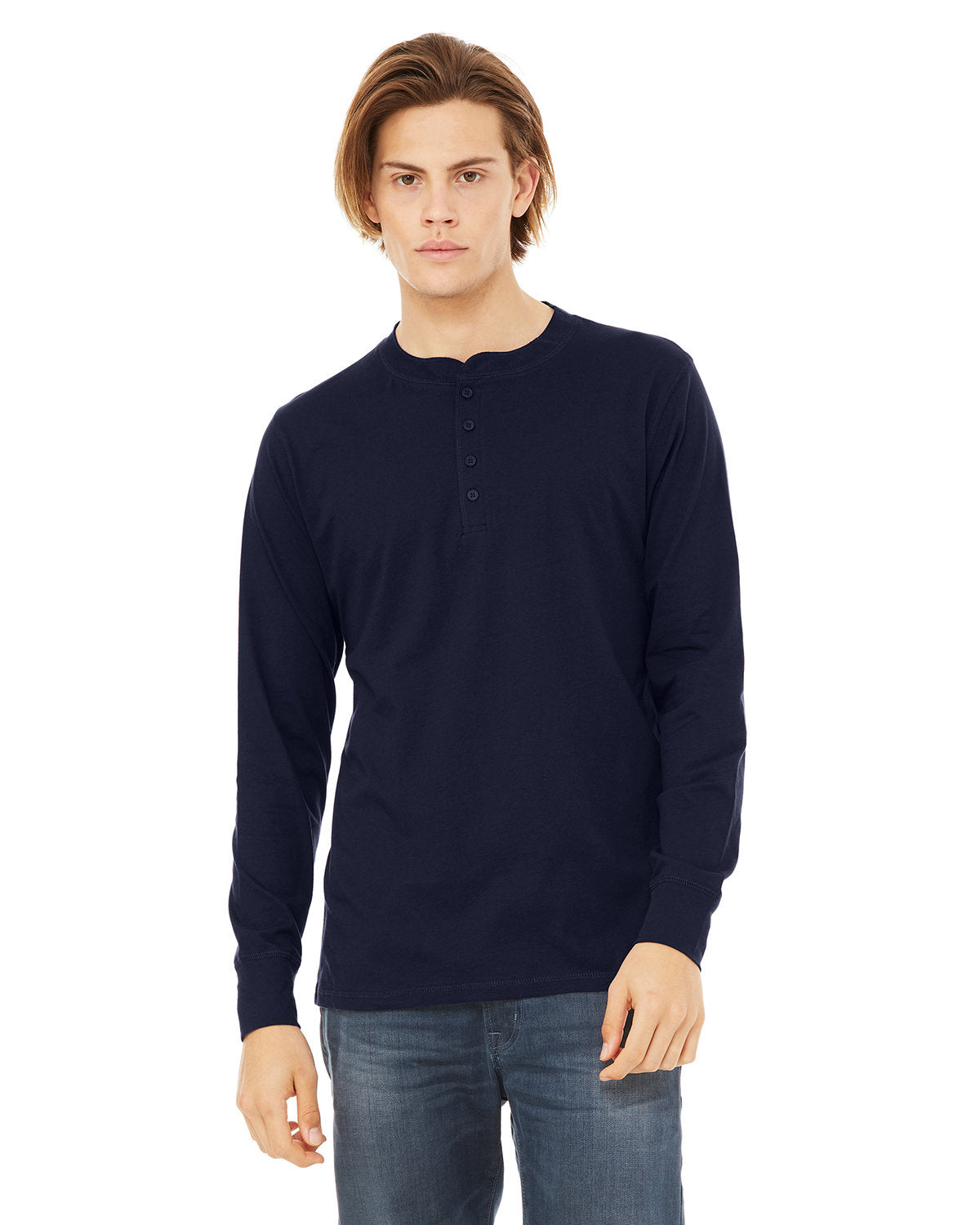 Bella + Canvas 3150 Men's Jersey Long Sleeve Henley Shirt - Soft Cotton Crew Neck Pullover for Casual Wear, Work & Layering | Comfortable Everyday Basic Top for Men