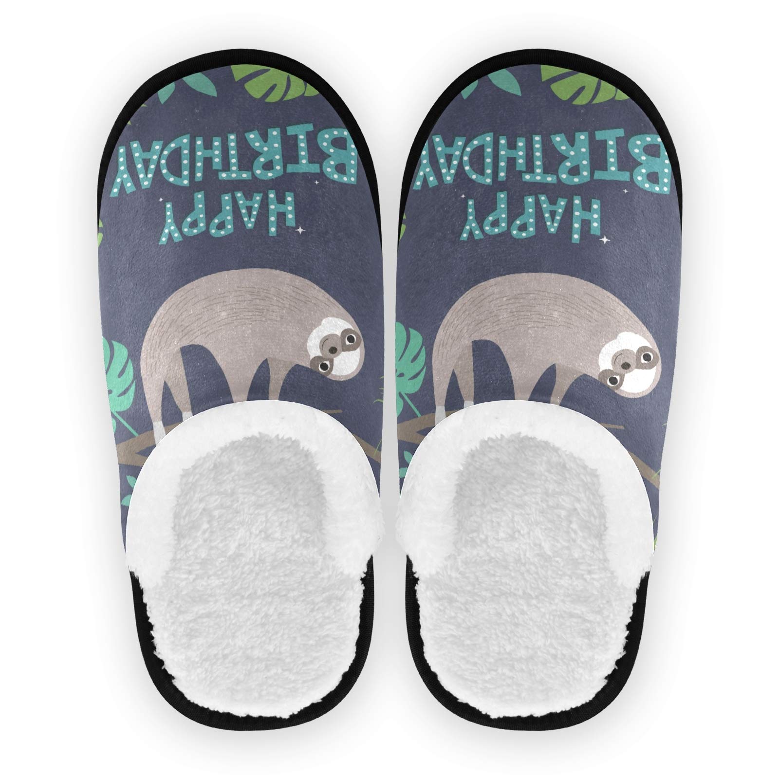 Happy Birthday Sloth Slippers - Non-Slip Palm Leaf House Shoes for Men & Women - Cozy Home, Hotel, Spa, Bedroom & Travel Comfort