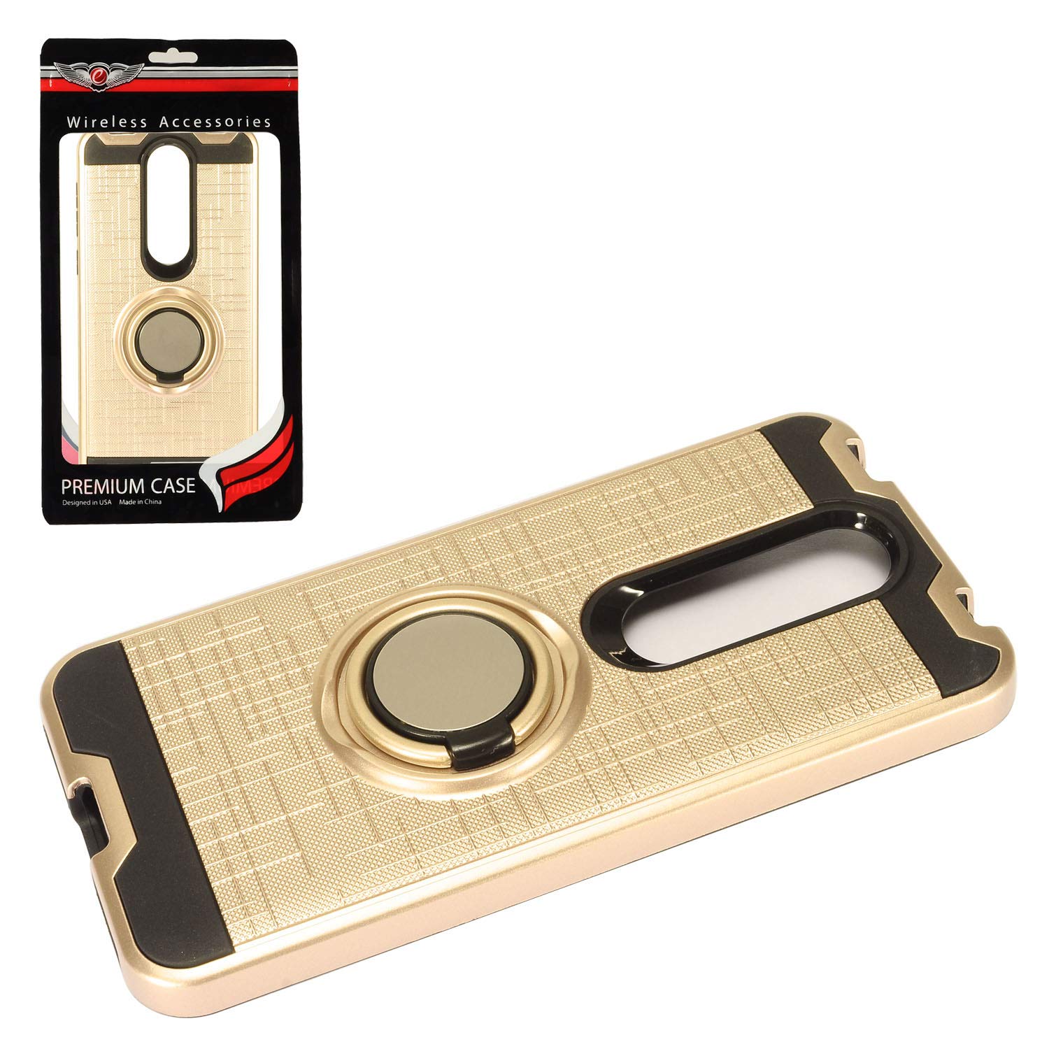 Z-GEN Alcatel Onyx 5008R Hybrid Phone Case with Ring Stand & Tempered Glass Screen Protector - RS2 Gold - Perfect for Work, Travel, and Everyday Protection